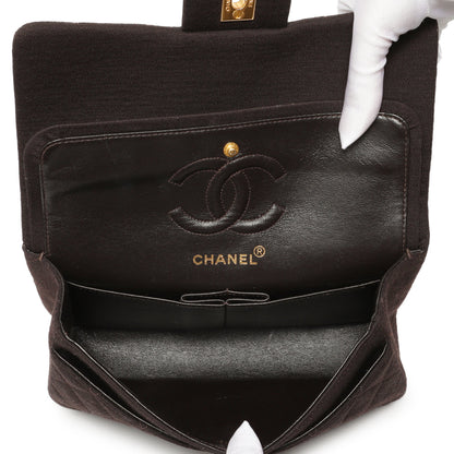 Exclusive Chanel Brown Quilted Jersey Small Double Flap — Top View