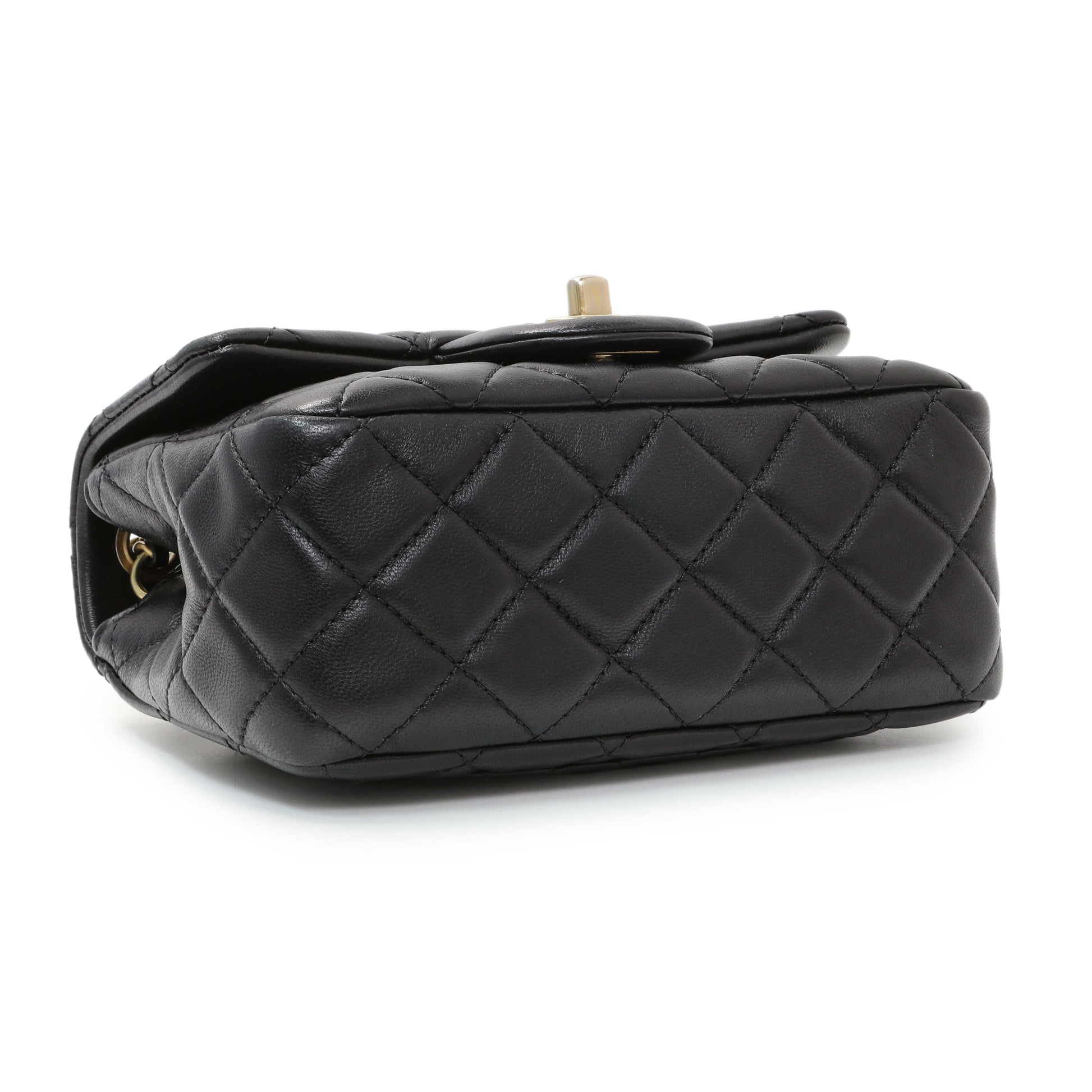 Exclusive Chanel Black Lambskin Quilted Mini Pearl Crush Flap — Top View
