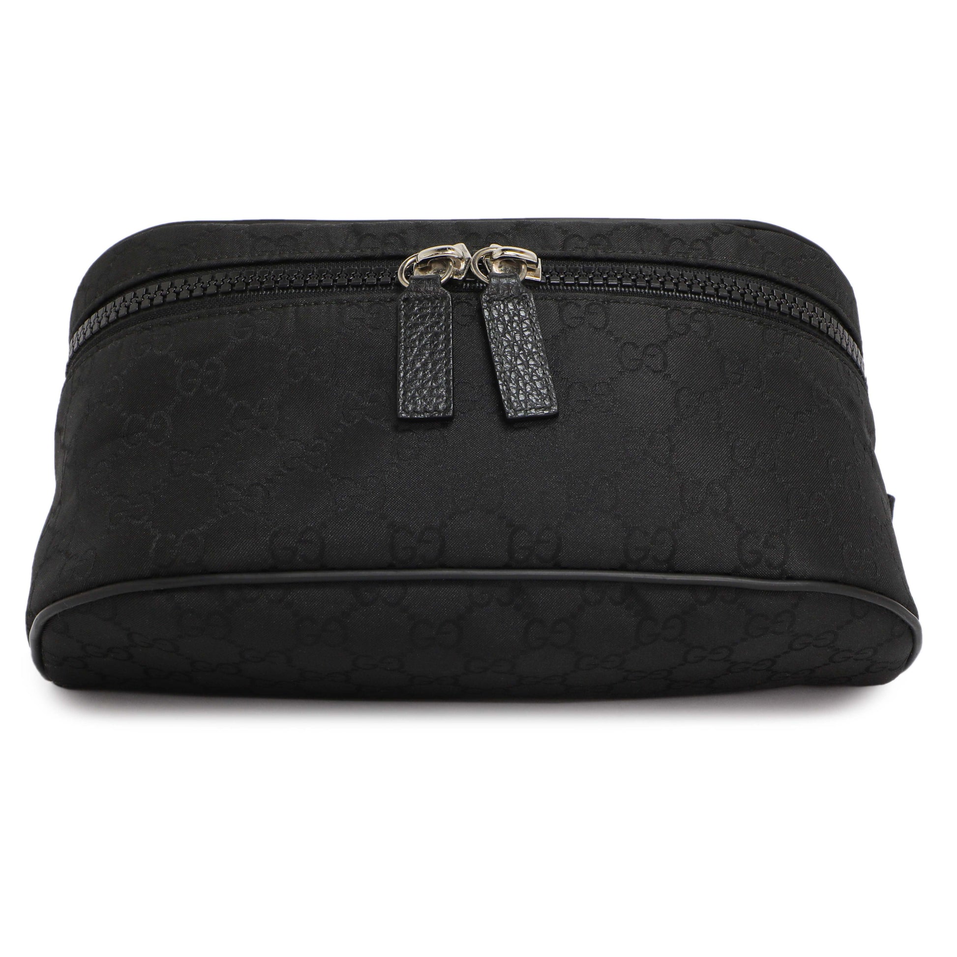 Exclusive Gucci Black Nylon Monogram Fanny Pack Belt Bag — Front View