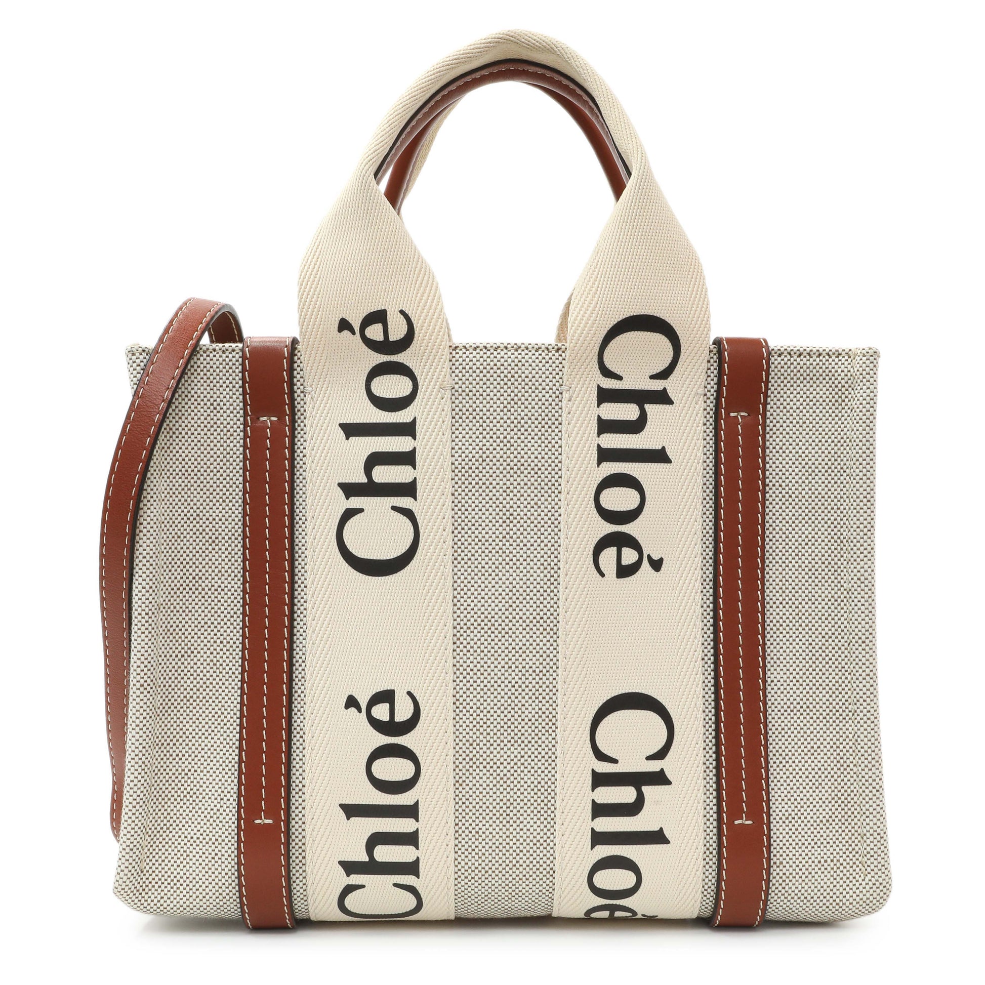 Exclusive Chloe Linen Calfskin Small Woody Ribbon Tote — Front View