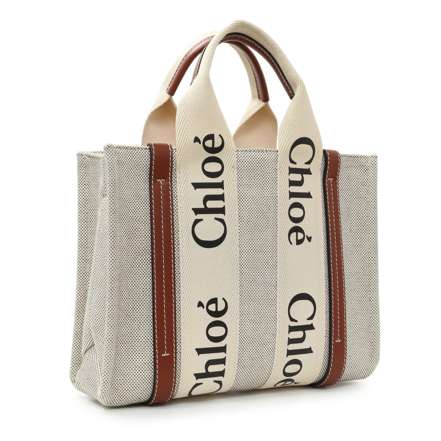 Exclusive Chloe Linen Calfskin Small Woody Ribbon Tote — Side View