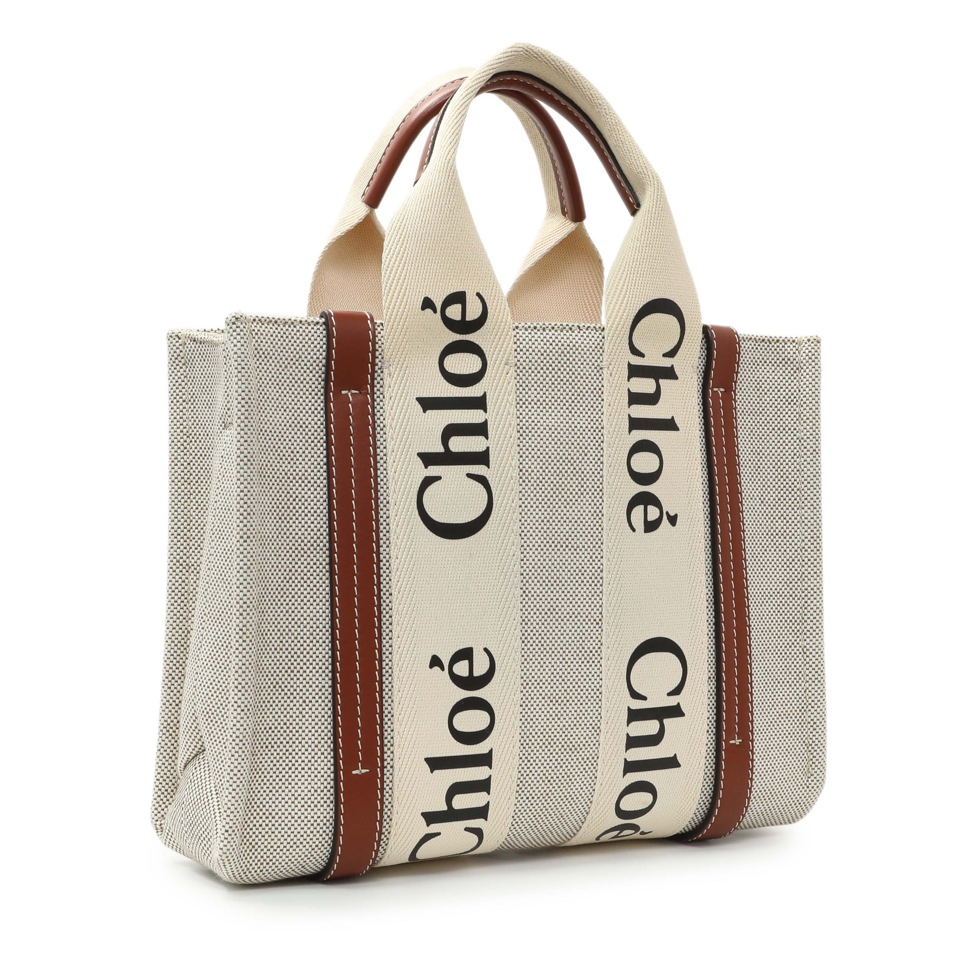 Exclusive Chloe Linen Calfskin Small Woody Ribbon Tote — Side View