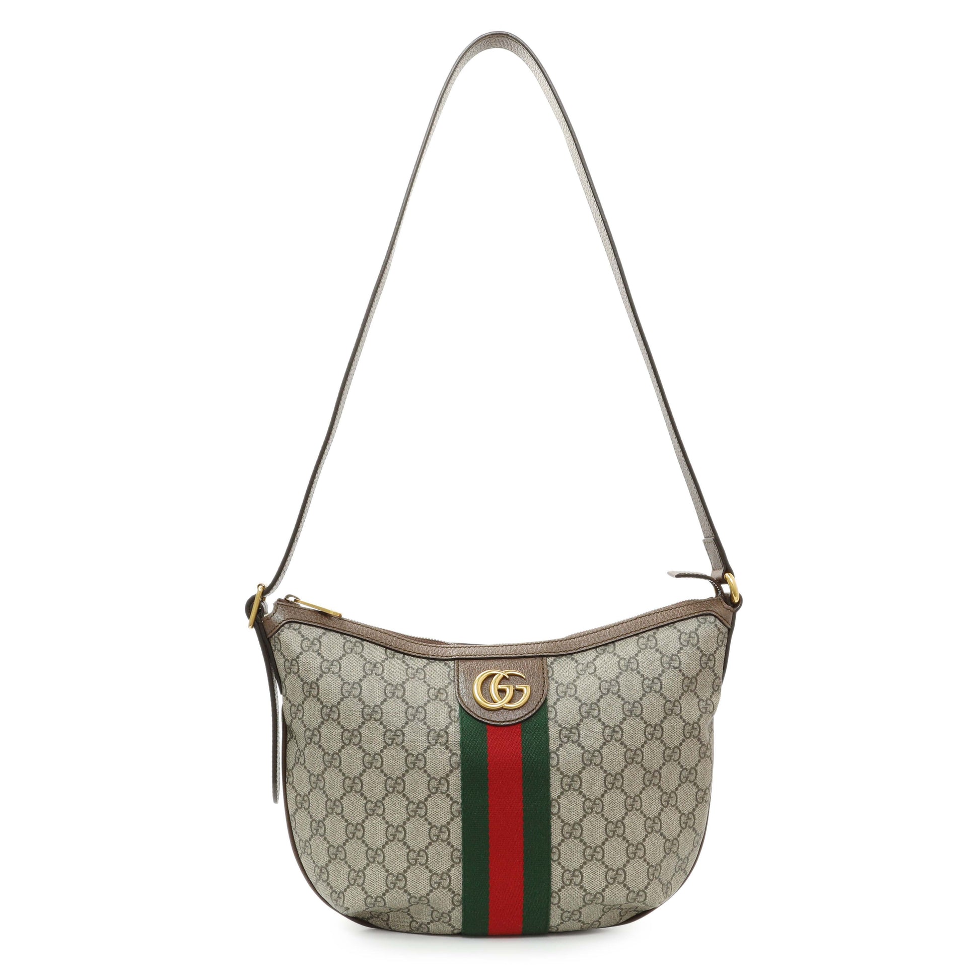Exclusive Gucci GG Supreme Monogram Web Small Ophidia Half Moon Hobo — Front View