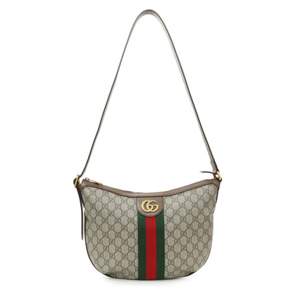 Exclusive Gucci GG Supreme Monogram Web Small Ophidia Half Moon Hobo — Front View