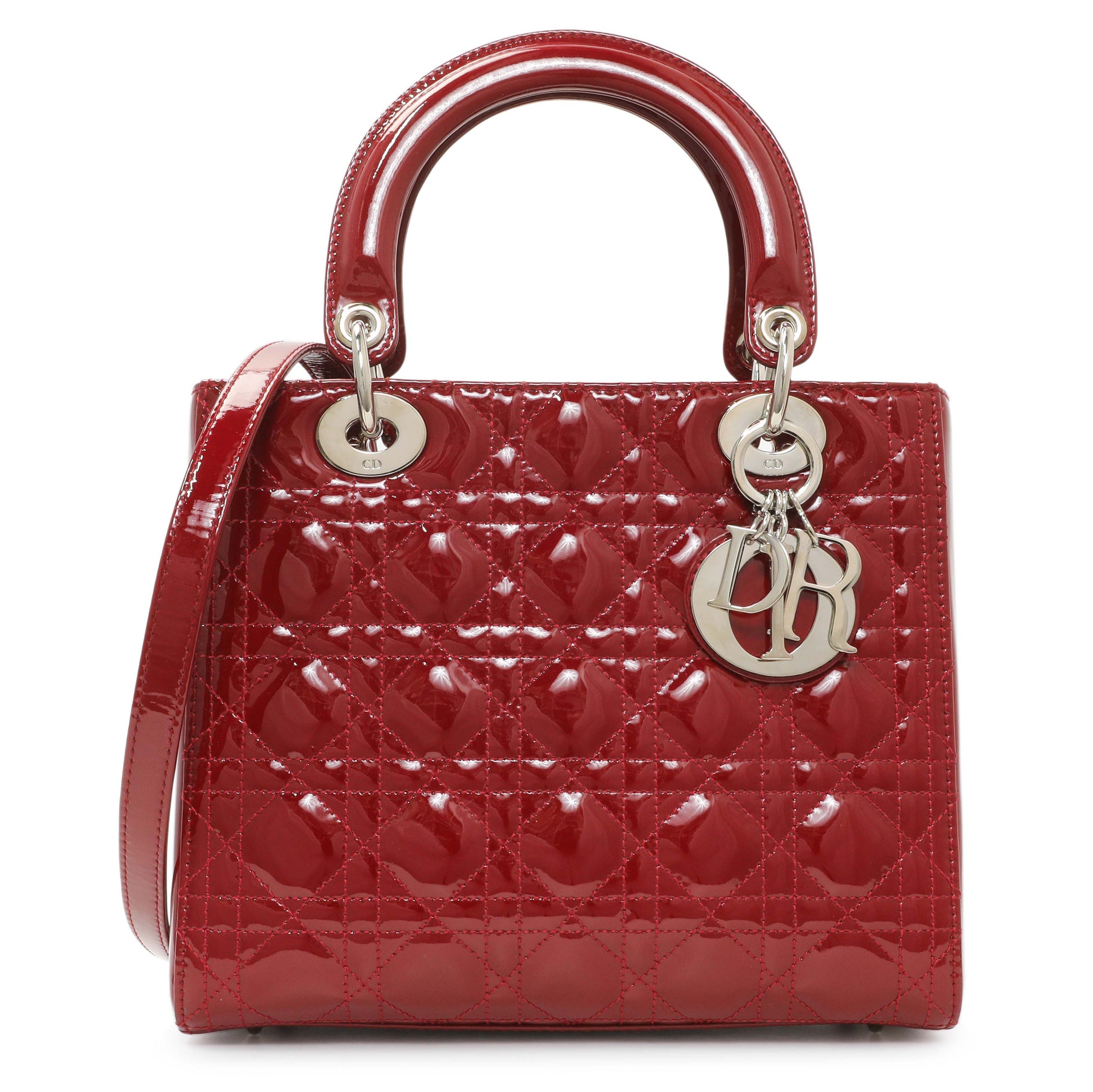 Exclusive Christian Dior Red Patent Cannage Medium Lady Dior — Front View