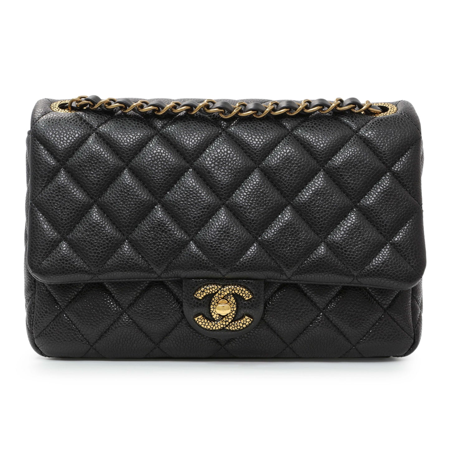 Exclusive Chanel Black Quilted Caviar Small Flap — Front View