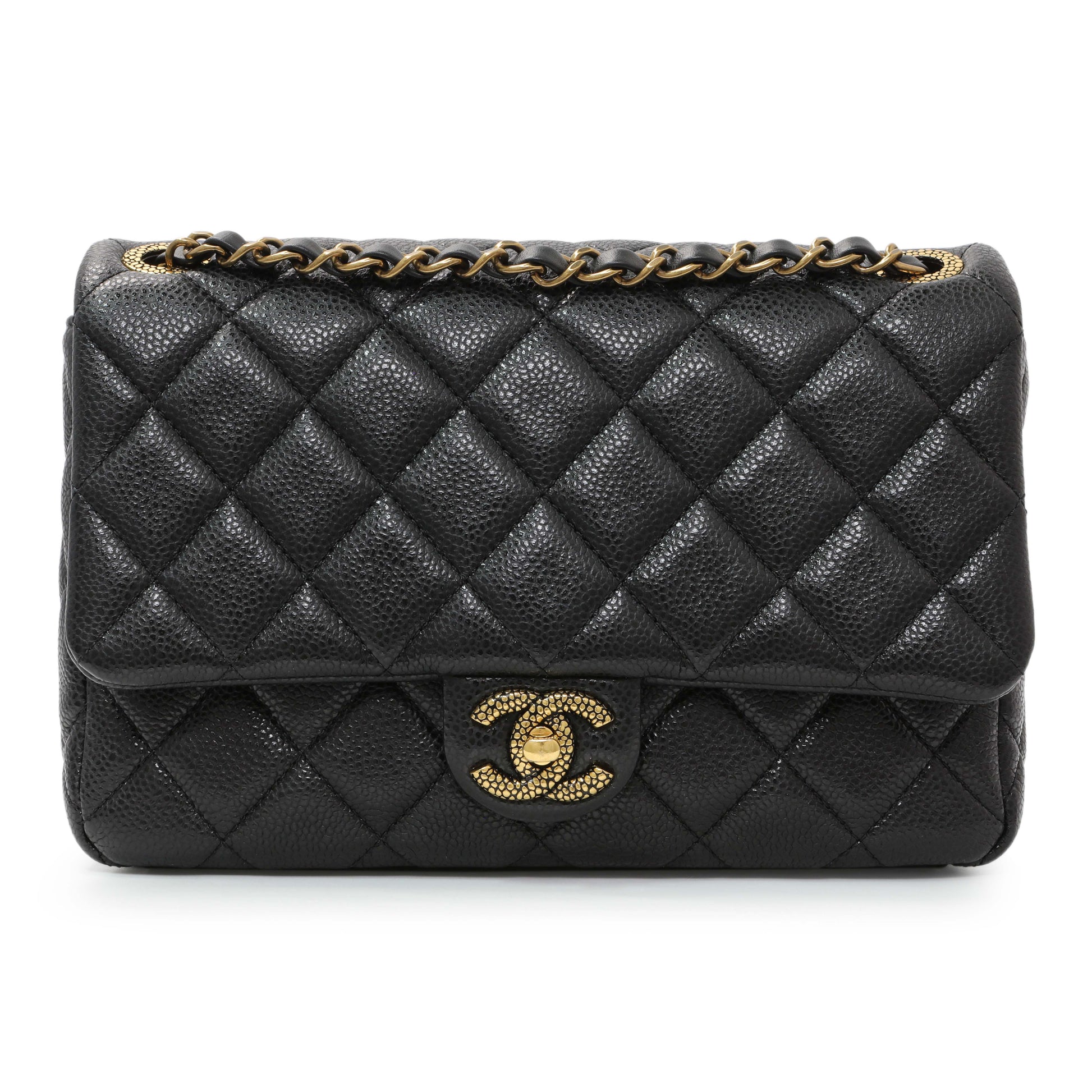 Exclusive Chanel Black Quilted Caviar Small Flap — Front View