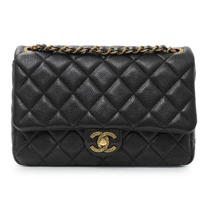 Exclusive Chanel Black Quilted Caviar Small Flap — Front View
