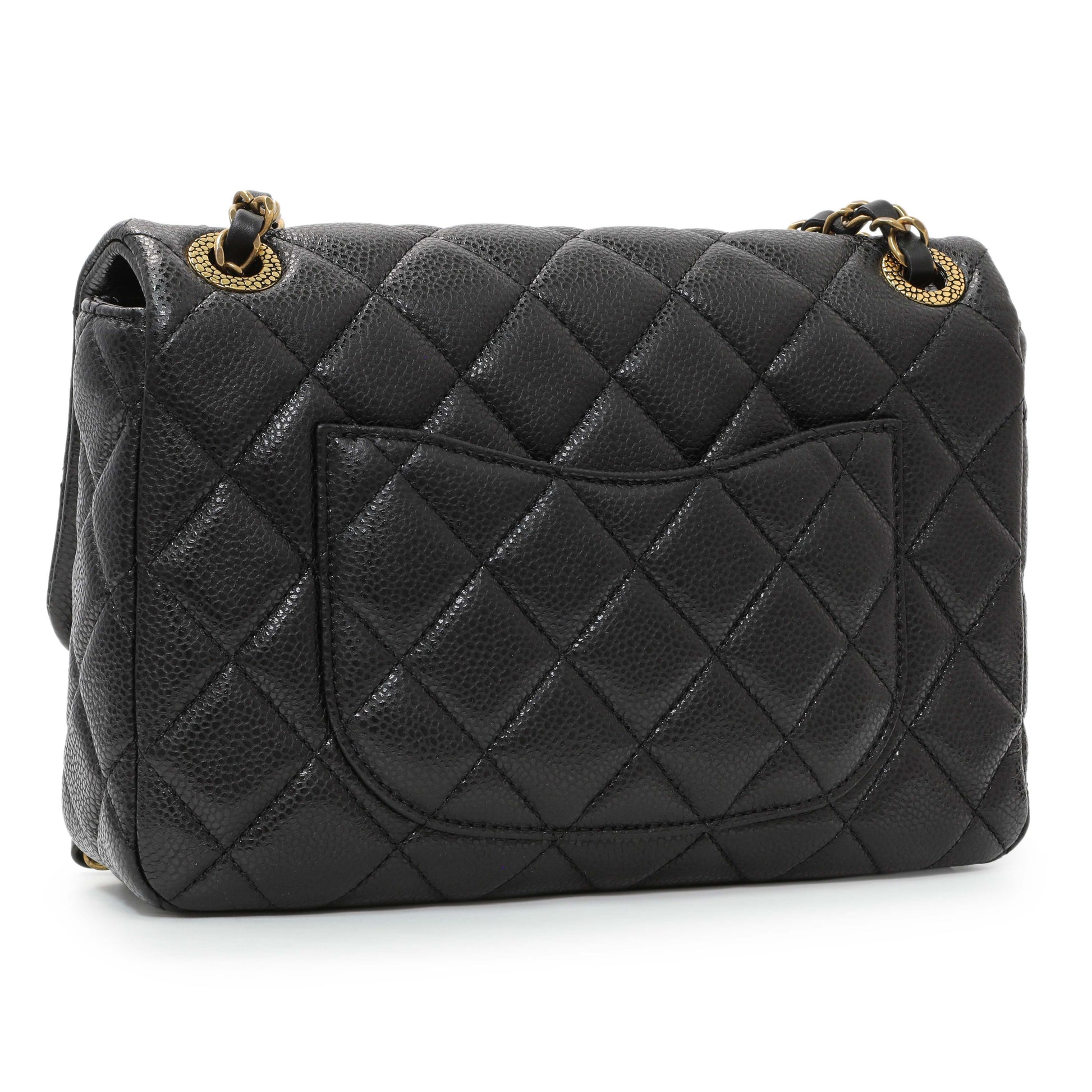 Exclusive Chanel Black Quilted Caviar Small Flap — Side View