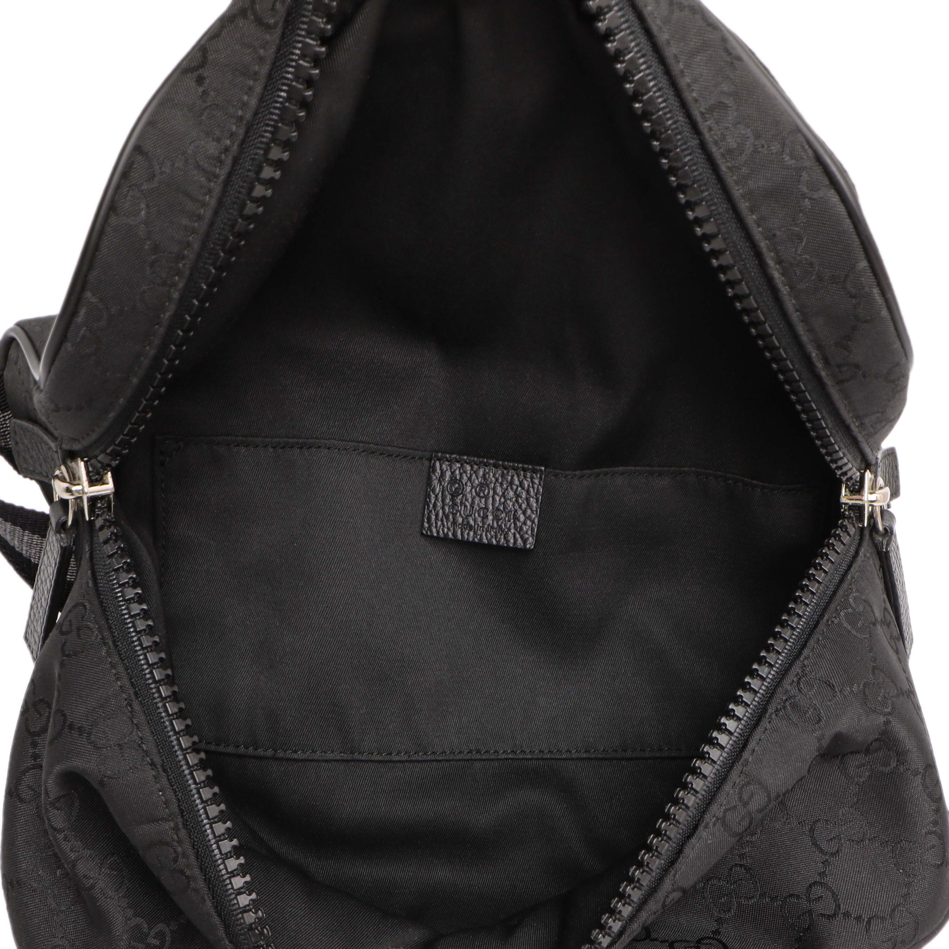Exclusive Gucci Black Nylon Monogram Fanny Pack Belt Bag — Top View