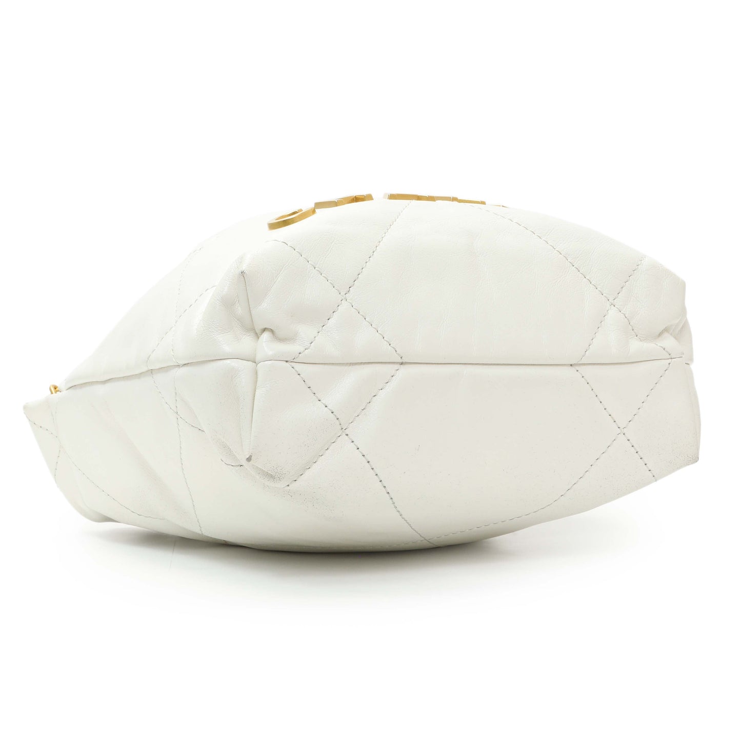 Exclusive Chanel White Shiny Calfskin Quilted Mini Chanel 22 — Back View