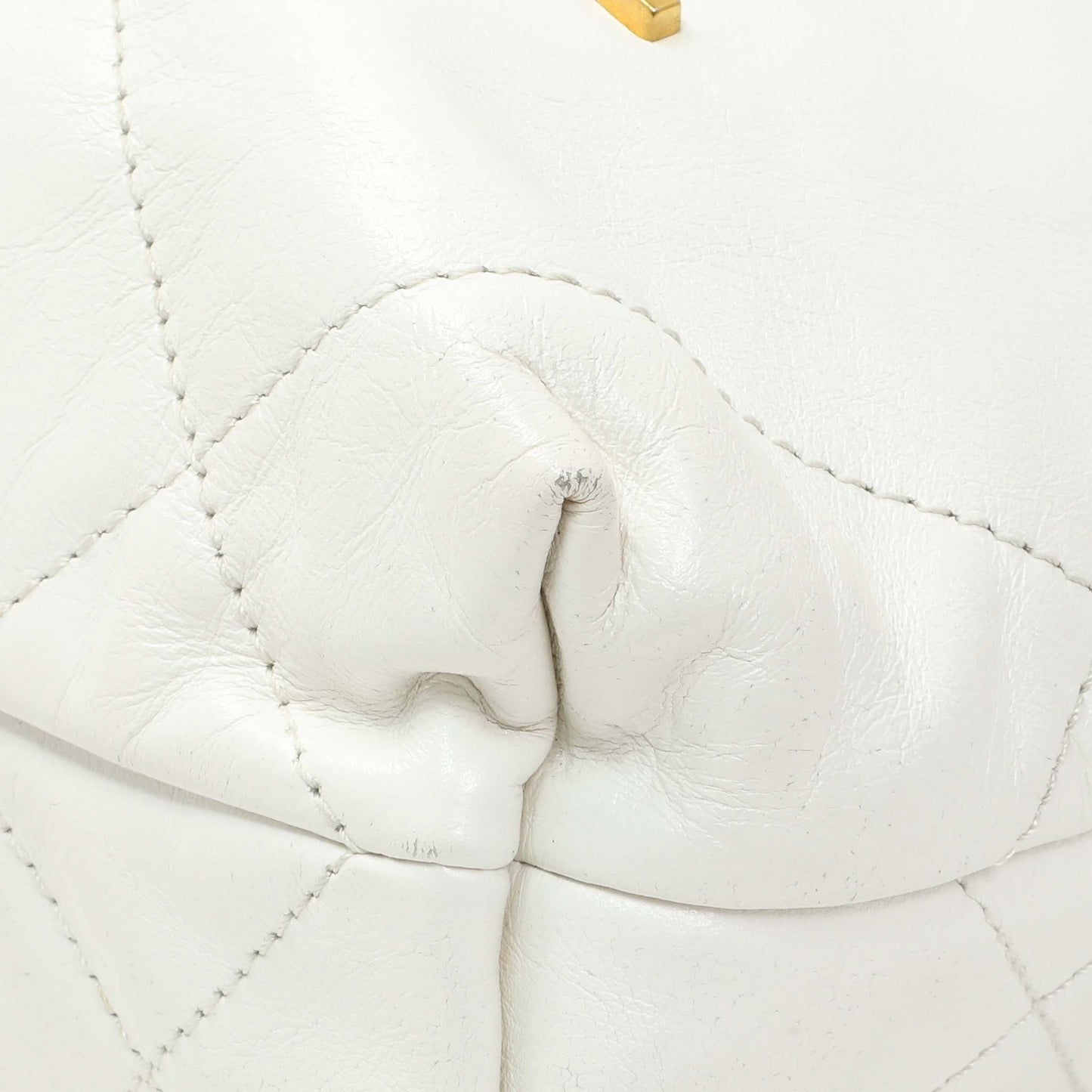 Exclusive Chanel White Shiny Calfskin Quilted Mini Chanel 22 — Detail View