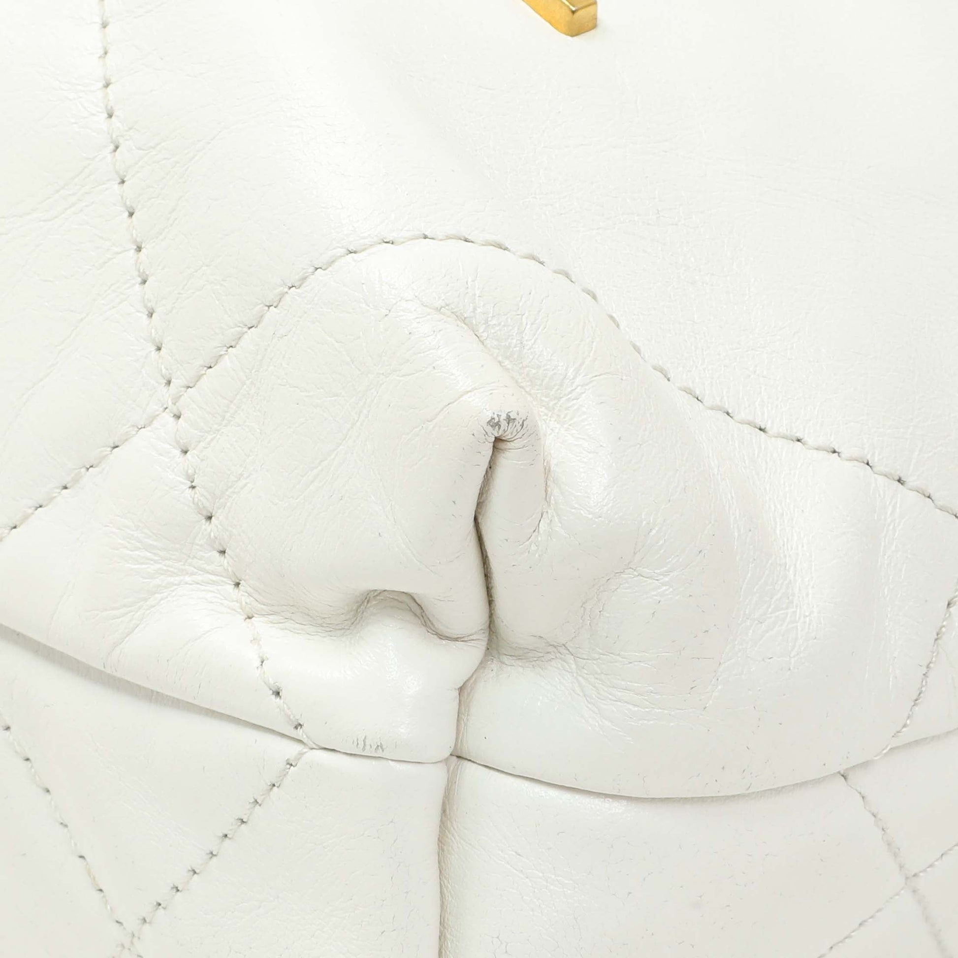 Exclusive Chanel White Shiny Calfskin Quilted Mini Chanel 22 — Detail View
