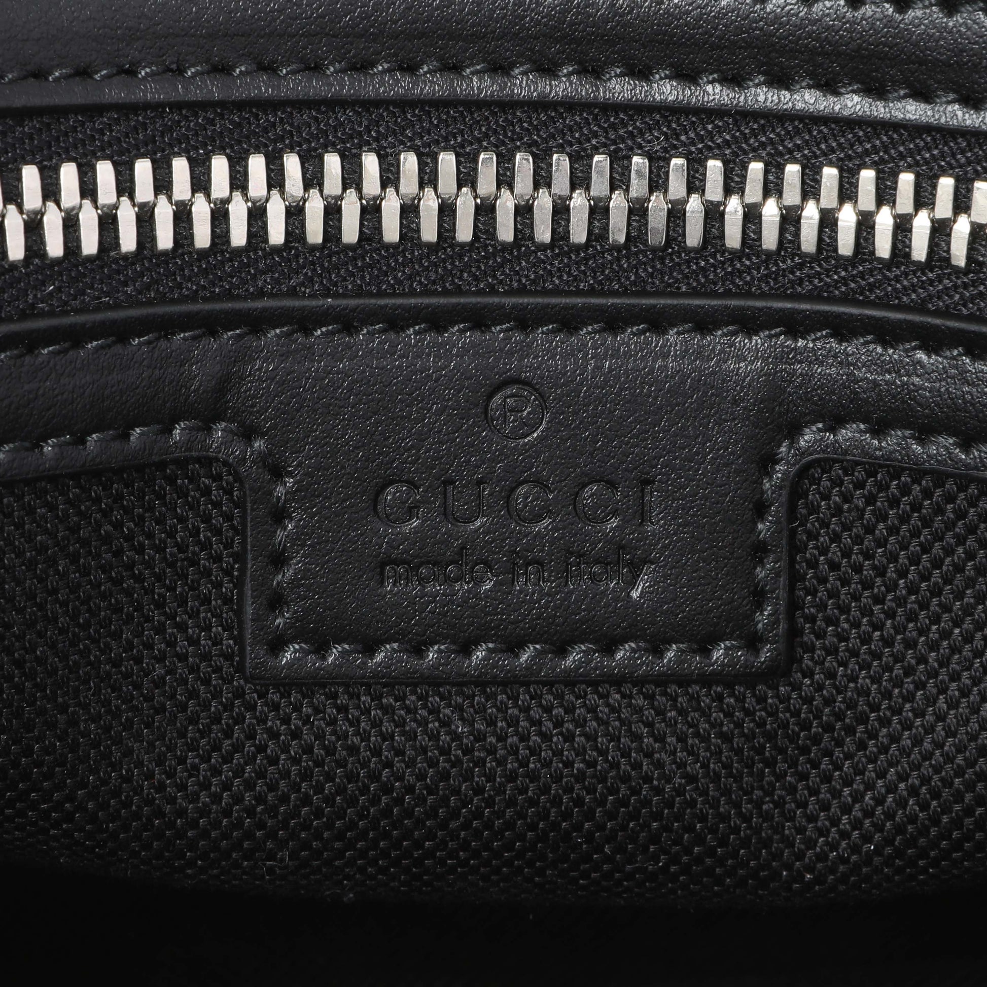 Exclusive Gucci Black GG Supreme Monogram Belt Bag — Detail View