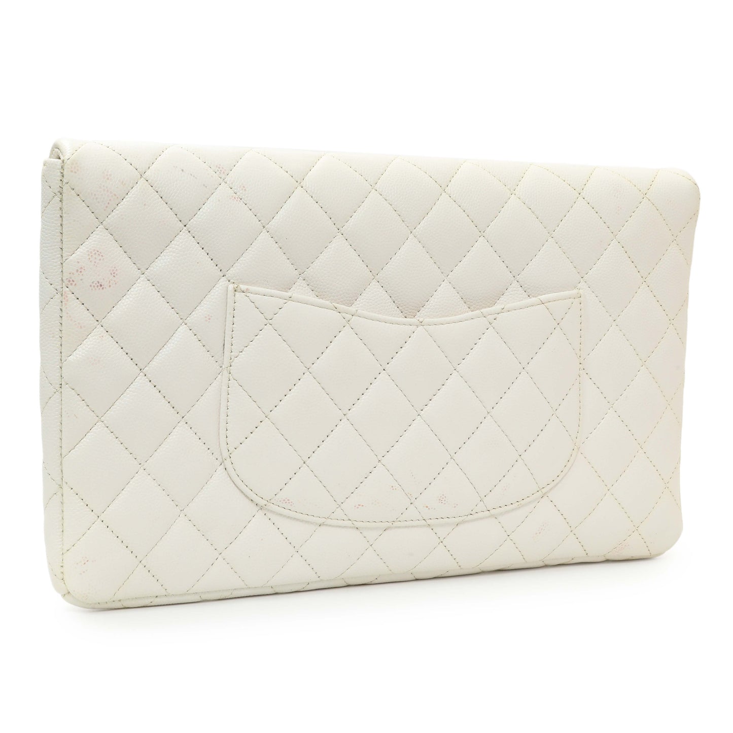 Exclusive Chanel White Quilted Caviar Flap Clutch — Side View