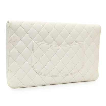 Exclusive Chanel White Quilted Caviar Flap Clutch — Side View