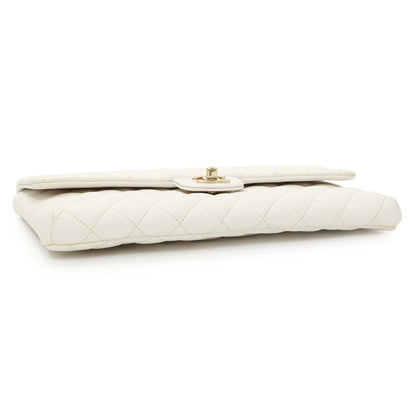 Exclusive Chanel White Quilted Caviar Flap Clutch — Back View