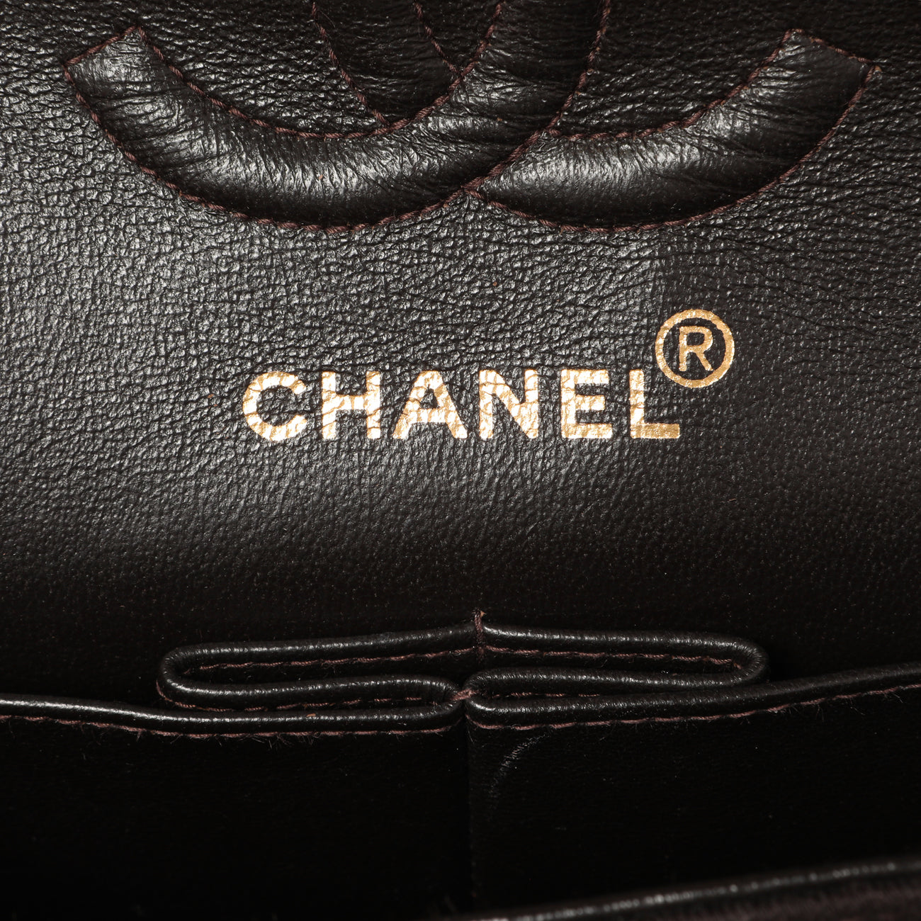 Exclusive Chanel Brown Quilted Jersey Small Double Flap — Detail View