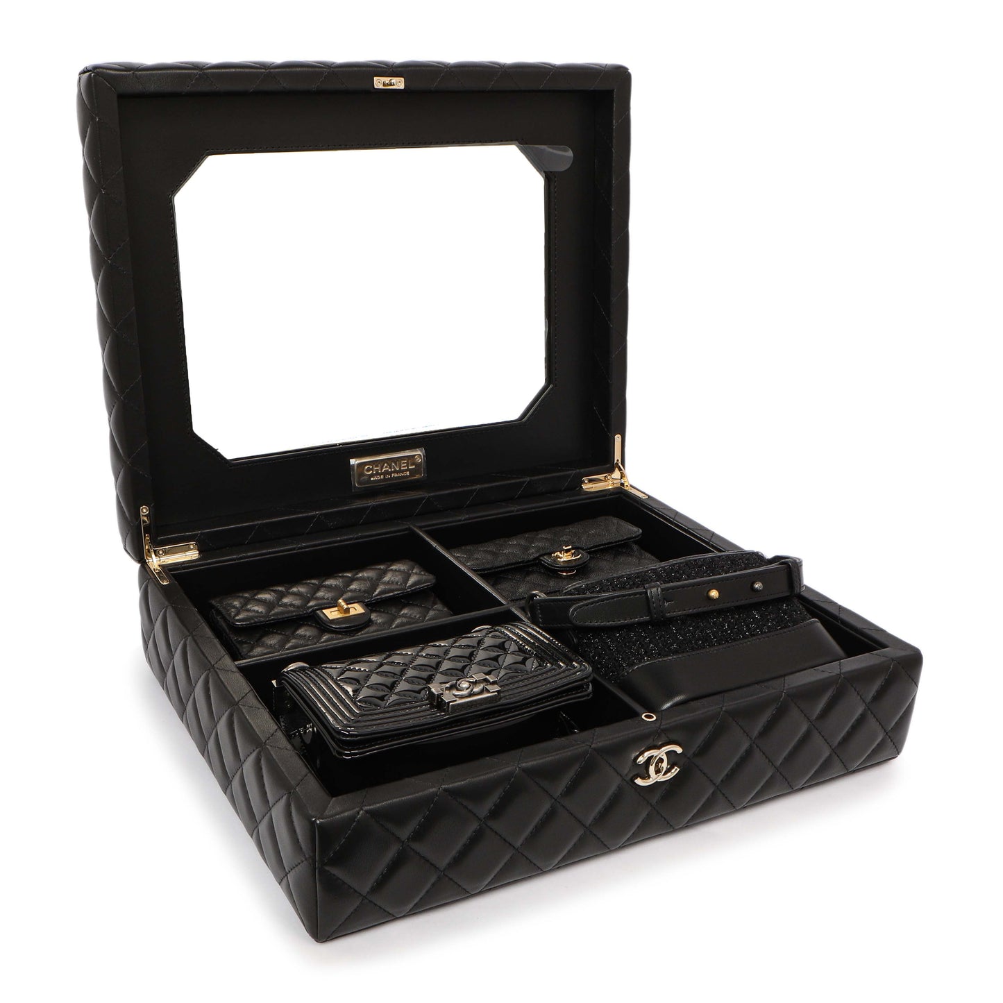 Exclusive Chanel Black Lambskin, Calfskin, Tweed Success Story Mini Bags — Front View