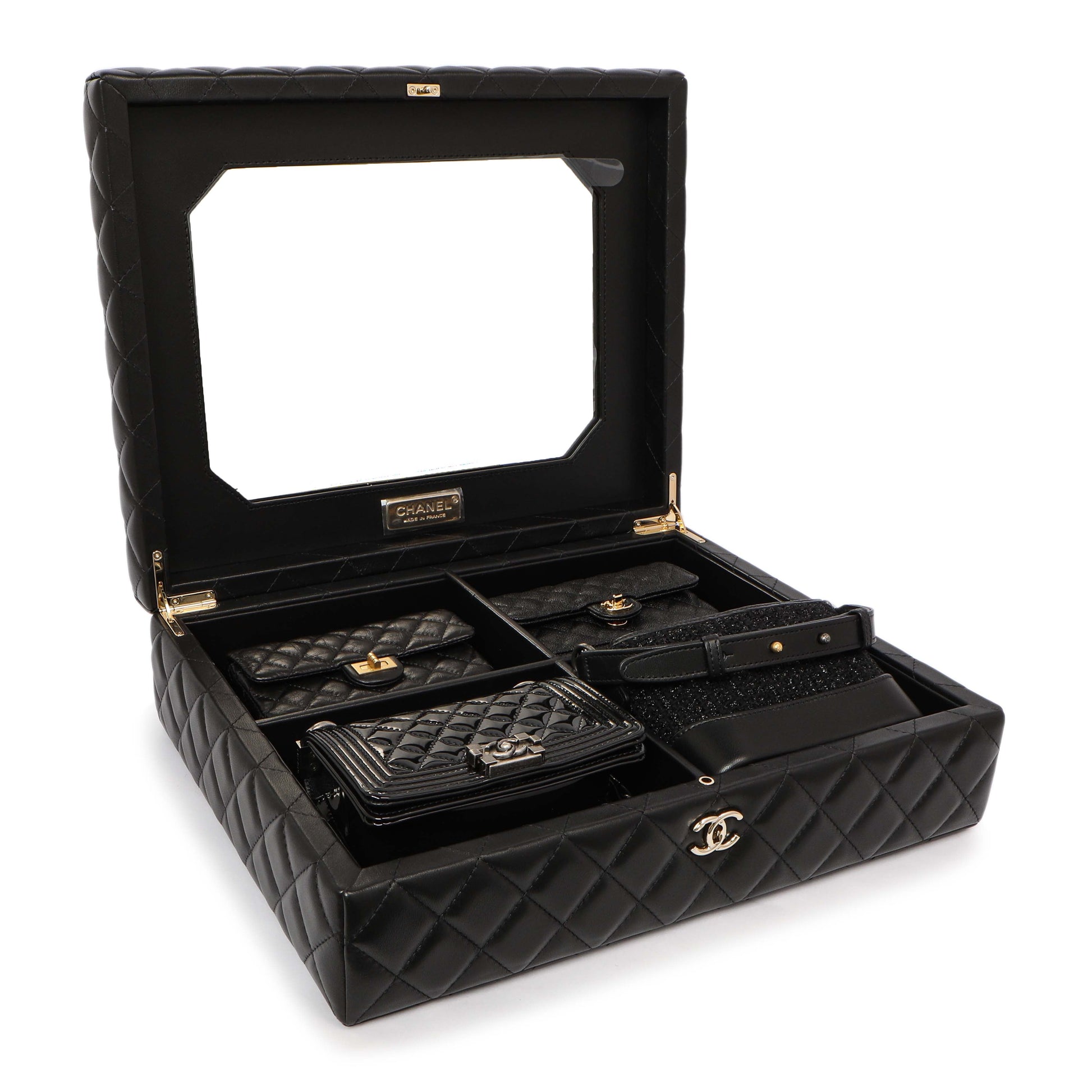 Exclusive Chanel Black Lambskin, Calfskin, Tweed Success Story Mini Bags — Front View