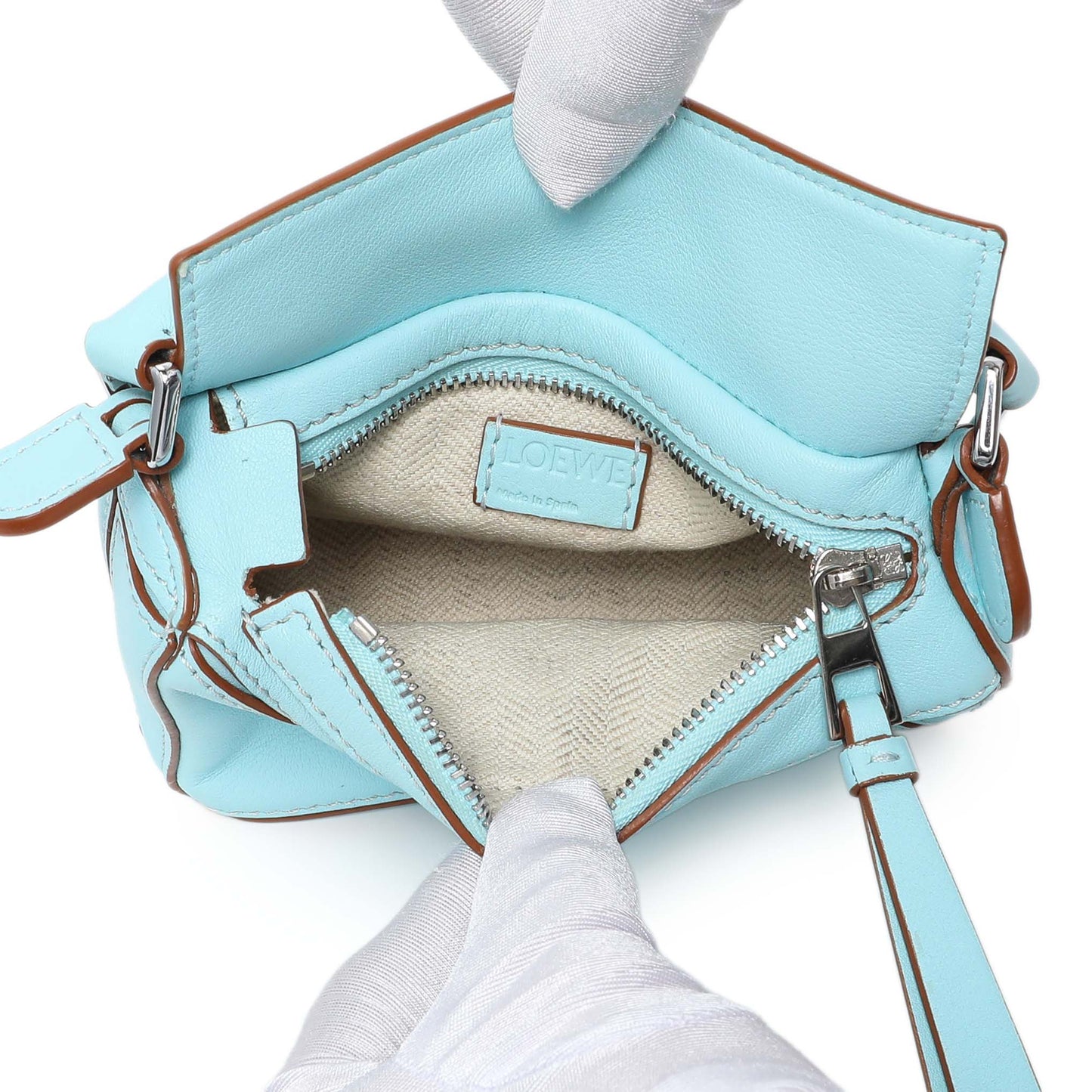 Exclusive Loewe Blue Calfskin Nano Puzzle Bag — Top View