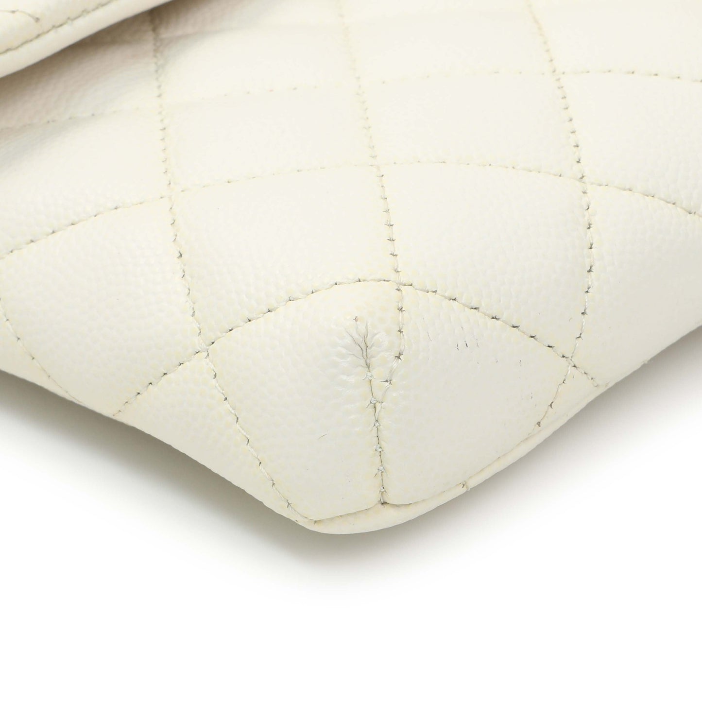 Exclusive Chanel White Quilted Caviar Flap Clutch — Top View