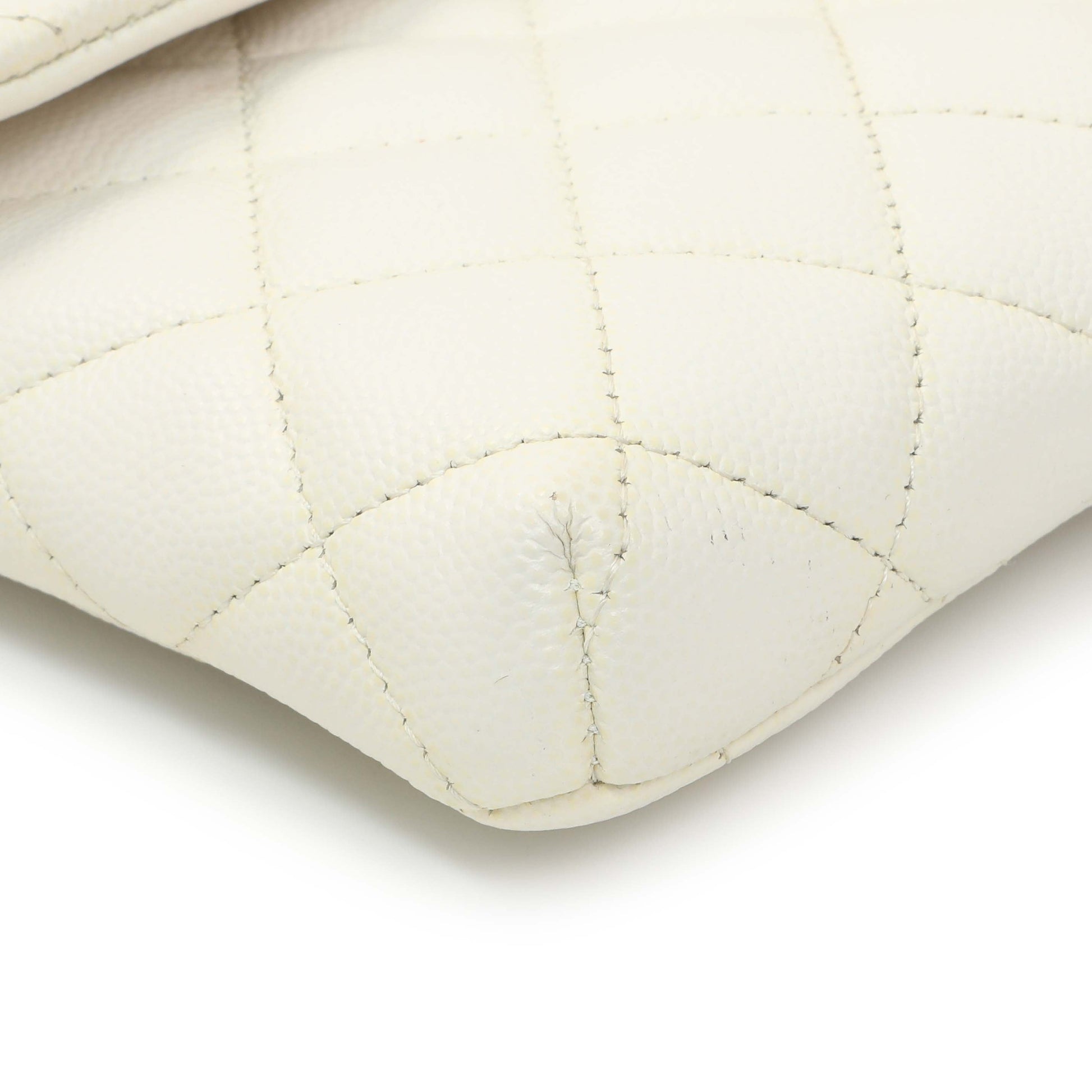 Exclusive Chanel White Quilted Caviar Flap Clutch — Top View