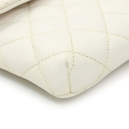 Exclusive Chanel White Quilted Caviar Flap Clutch — Top View