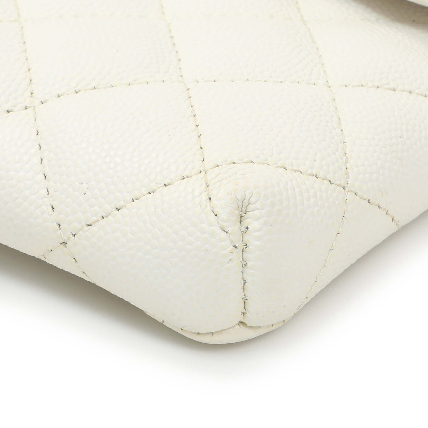 Exclusive Chanel White Quilted Caviar Flap Clutch — Detail View