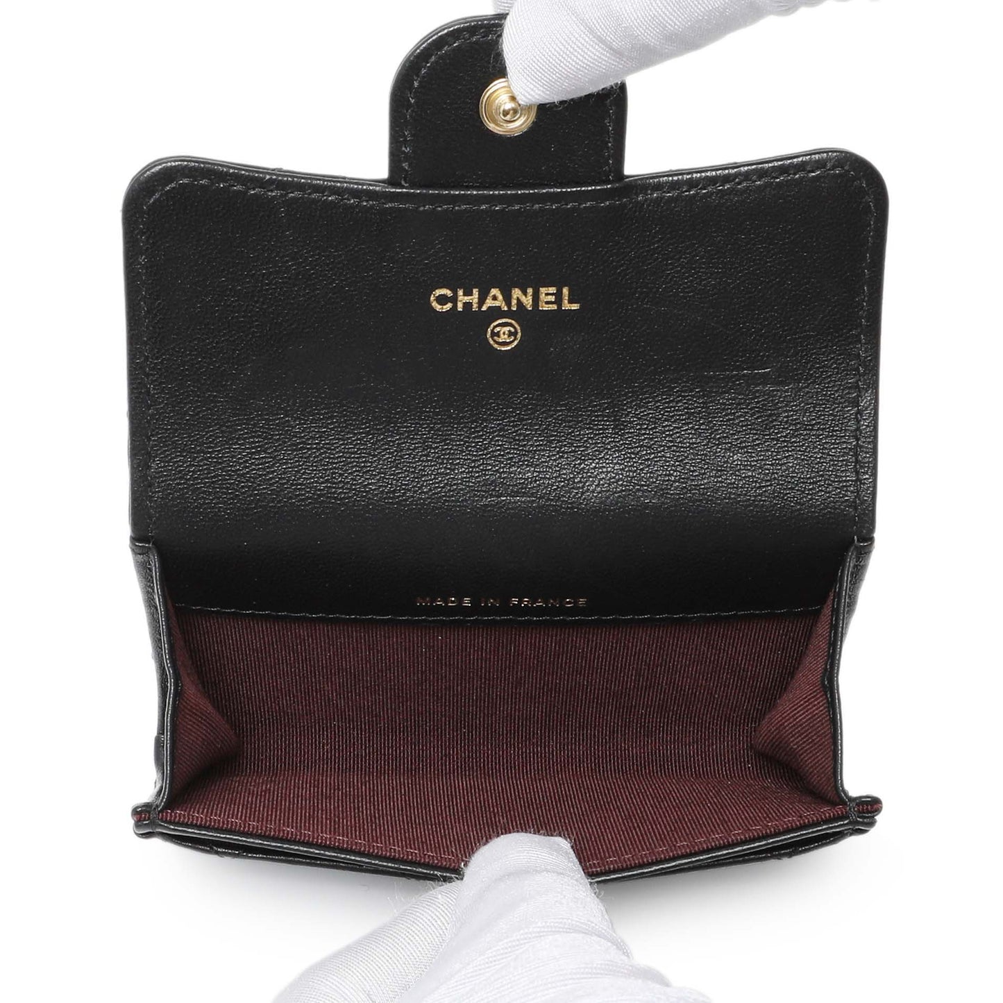 Exclusive Chanel Black Lambskin Quilted Flap Card Holder Wallet — Top View