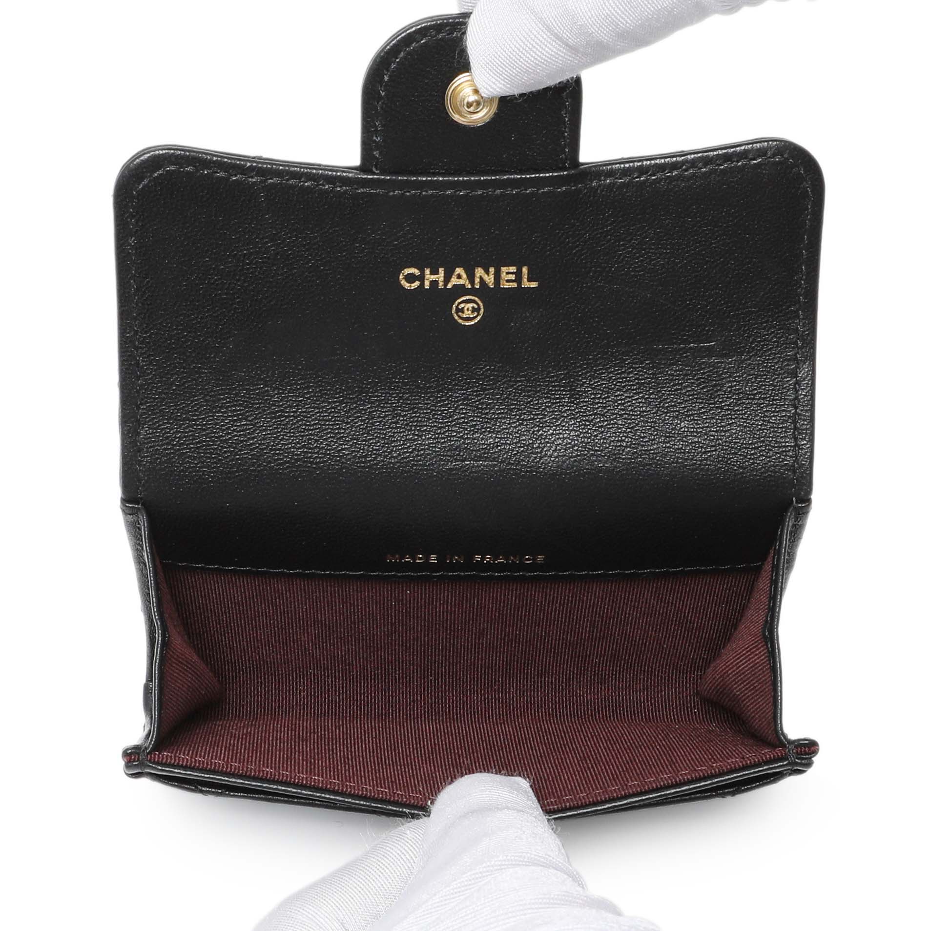 Exclusive Chanel Black Lambskin Quilted Flap Card Holder Wallet — Top View