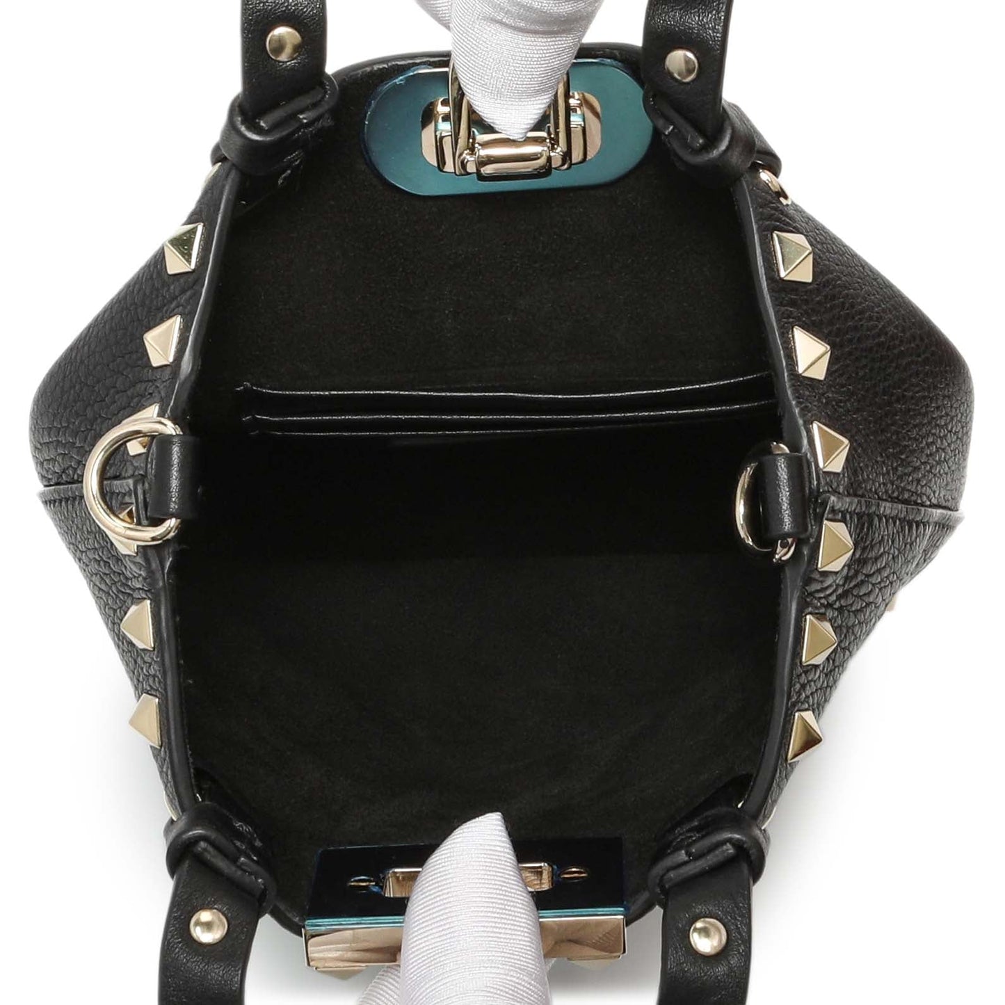 Exclusive Valentino Black Pebbled Calfskin Rockstud Crossbody Pouch — Top View