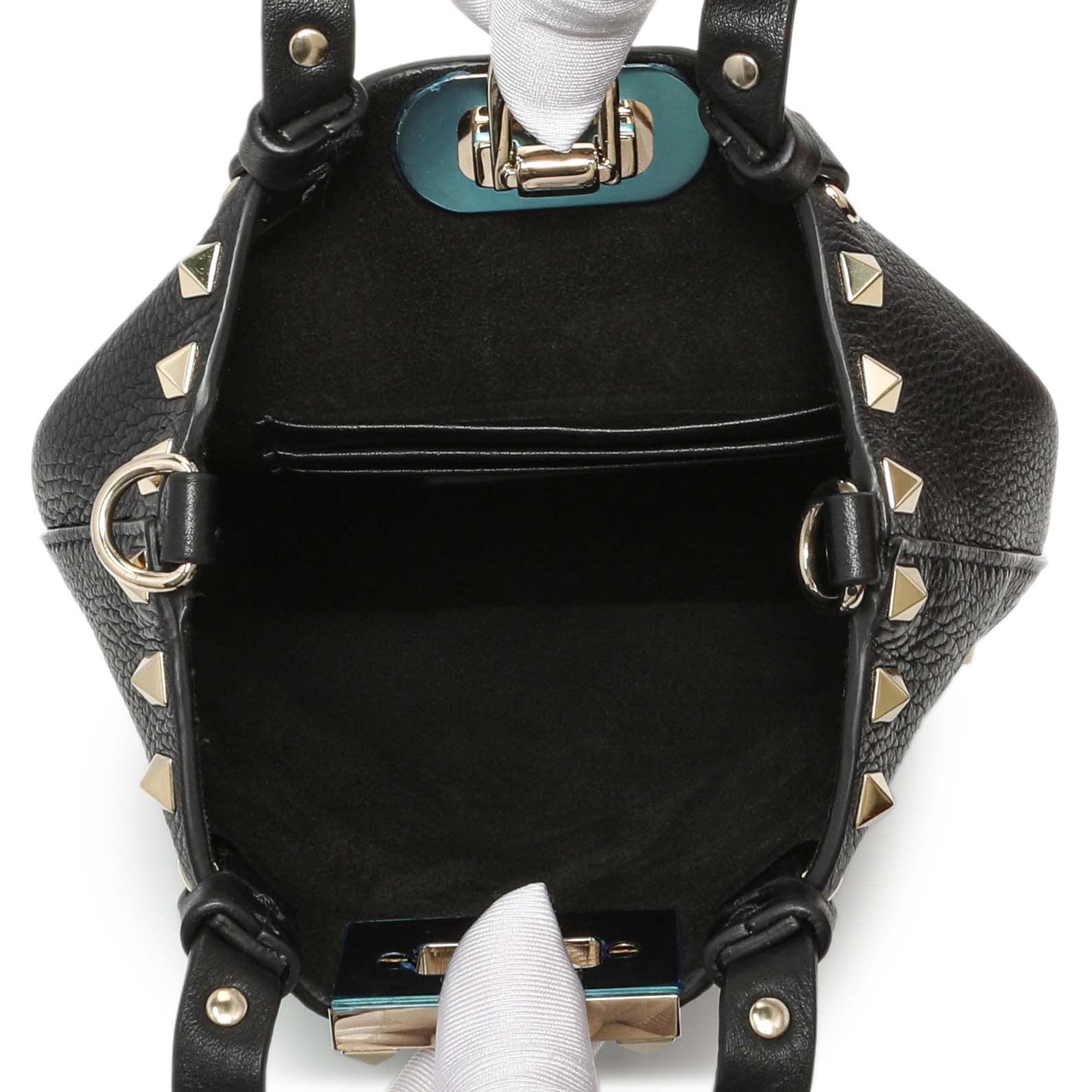 Exclusive Valentino Black Pebbled Calfskin Rockstud Crossbody Pouch — Top View