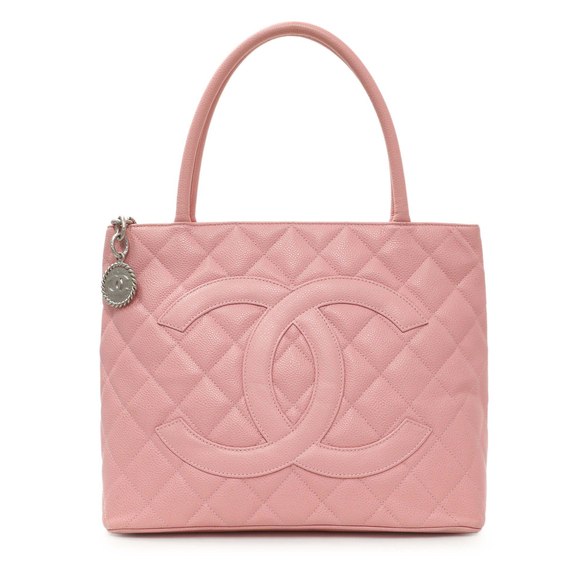Exclusive Chanel Pink Quilted Caviar Medallion Tote — Front View