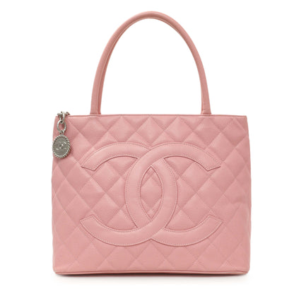 Exclusive Chanel Pink Quilted Caviar Medallion Tote — Front View