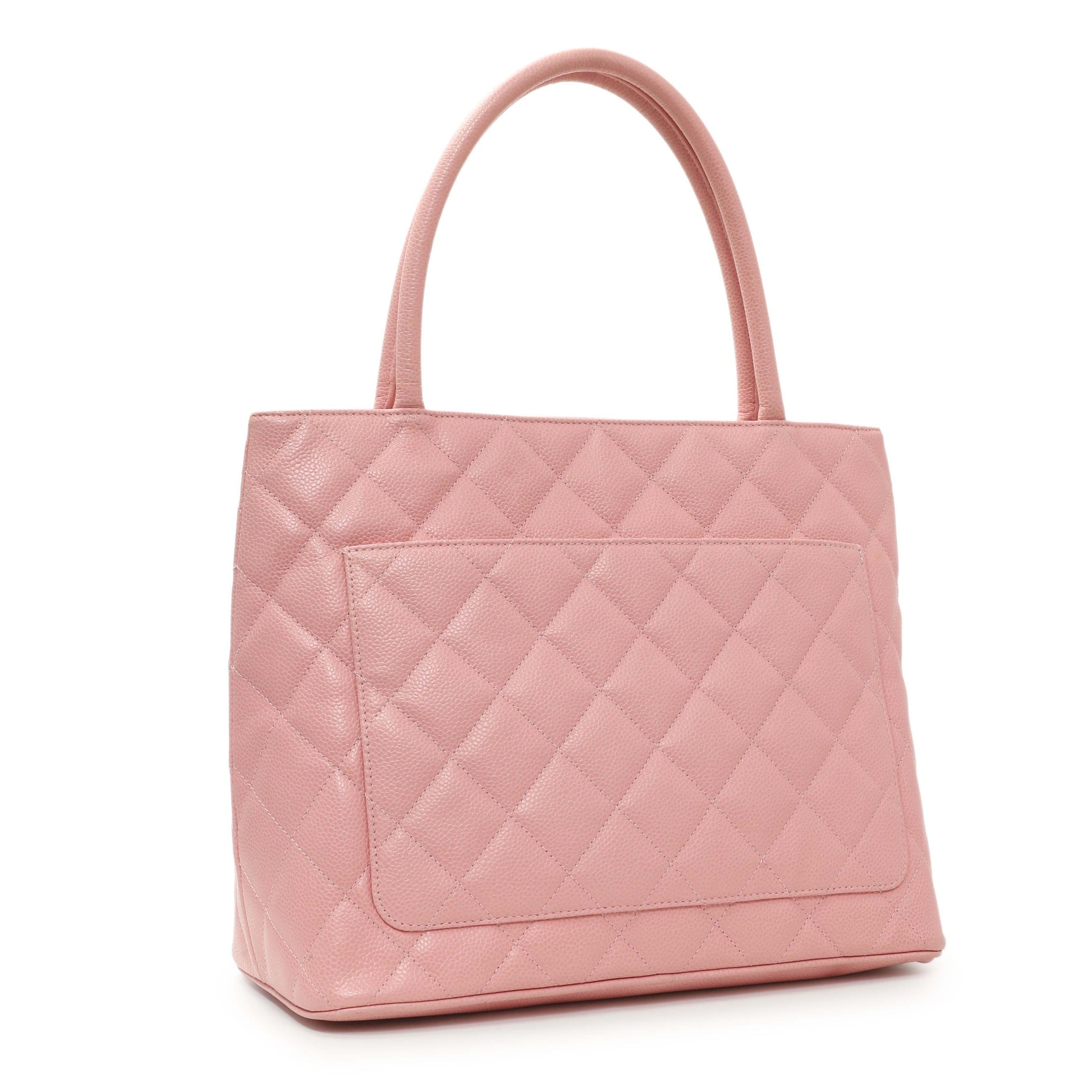 Exclusive Chanel Pink Quilted Caviar Medallion Tote — Side View