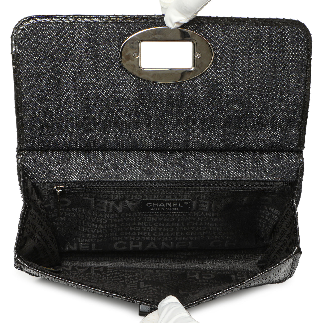 Exclusive Chanel Python Denim Square Quilt Chain Flap — Alternate View 8