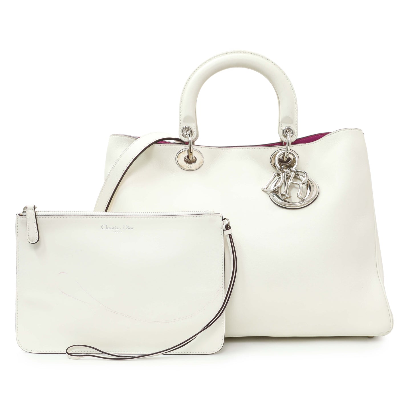 Exclusive Christian Dior White Calfskin Large Diorissimo Tote — Front View