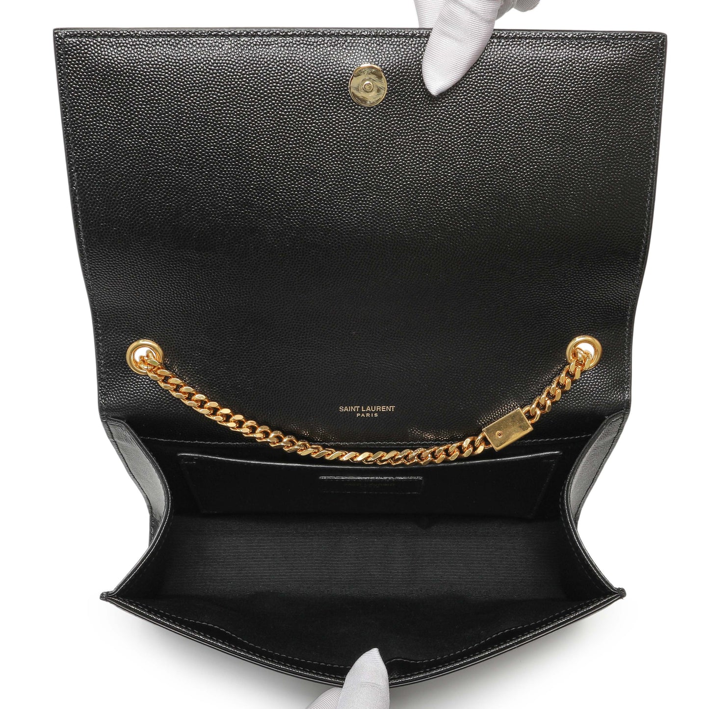 Exclusive Saint Laurent Black Grain De Poudre Medium Monogram Kate Satchel — Top View