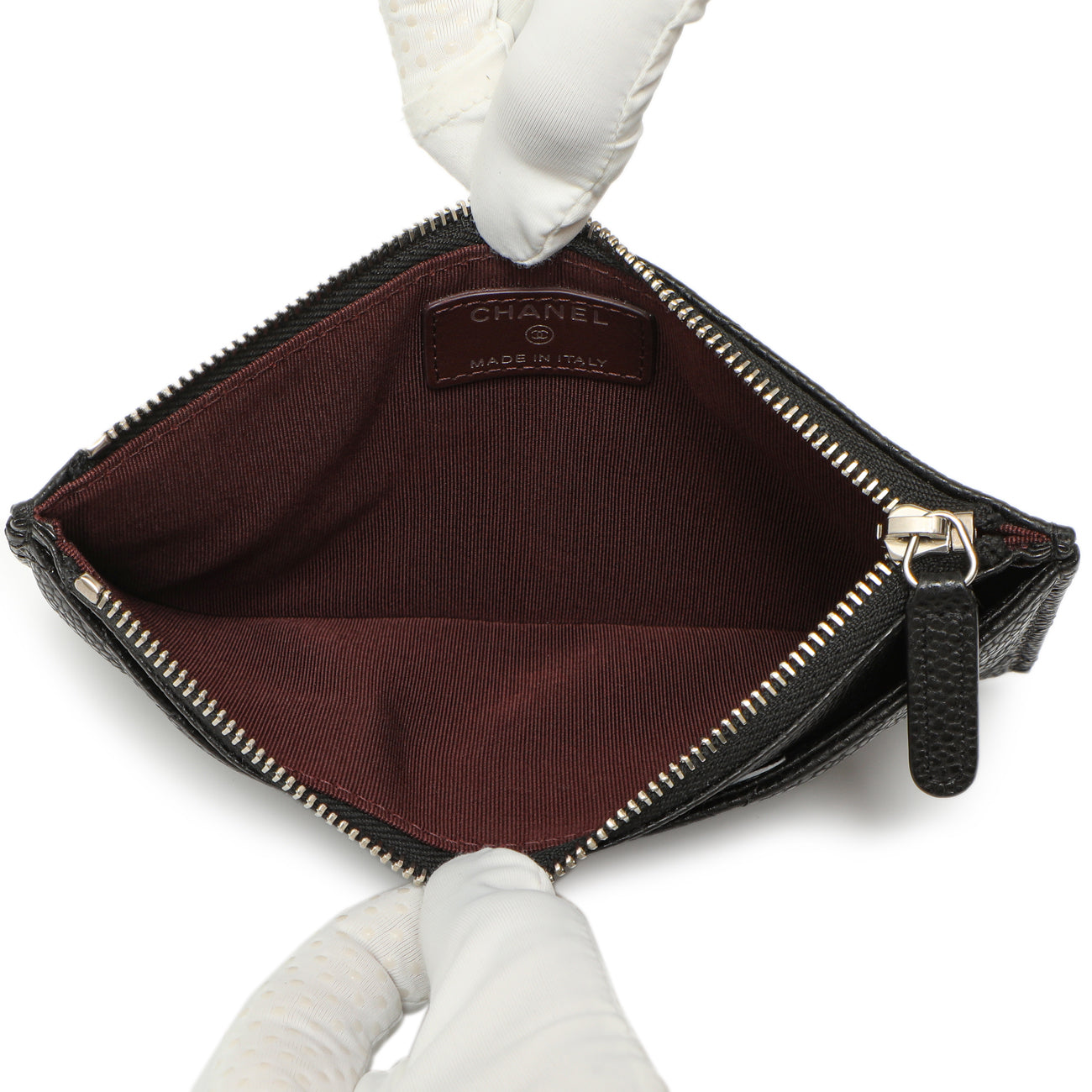 Exclusive Chanel Black Quilted Caviar Classic Zip Pouch — Top View