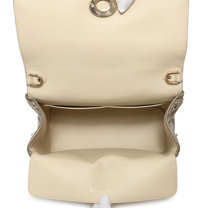 Exclusive Christian Dior Beige Gold Metallic Python Small Be Dior Flap — Top View