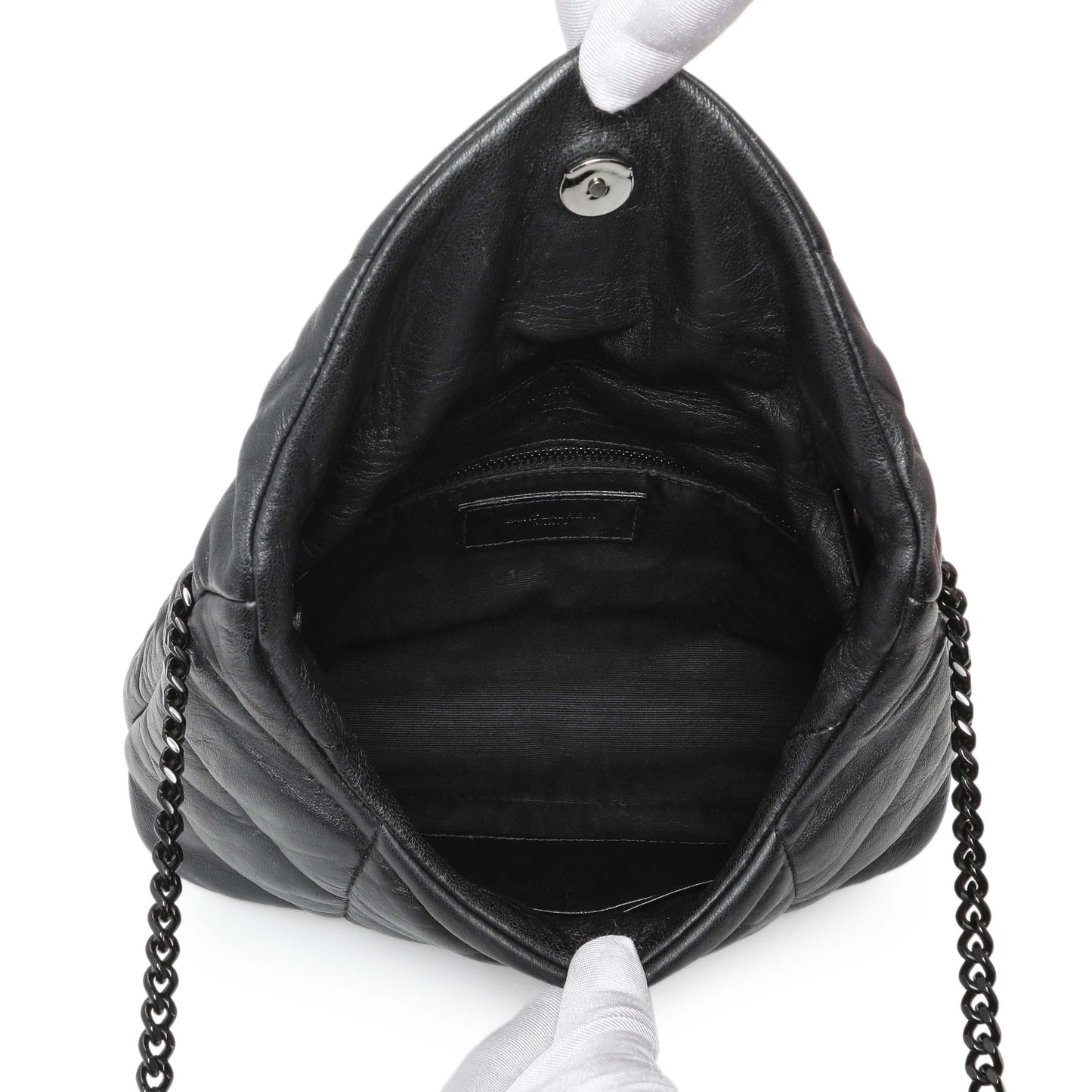 Exclusive Saint Laurent Black Lambskin Quilted Toy Loulou Puffer Monogram Chain Satchel — Top View