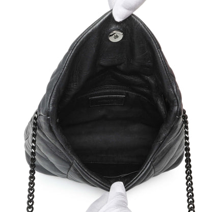 Exclusive Saint Laurent Black Lambskin Quilted Toy Loulou Puffer Monogram Chain Satchel — Top View