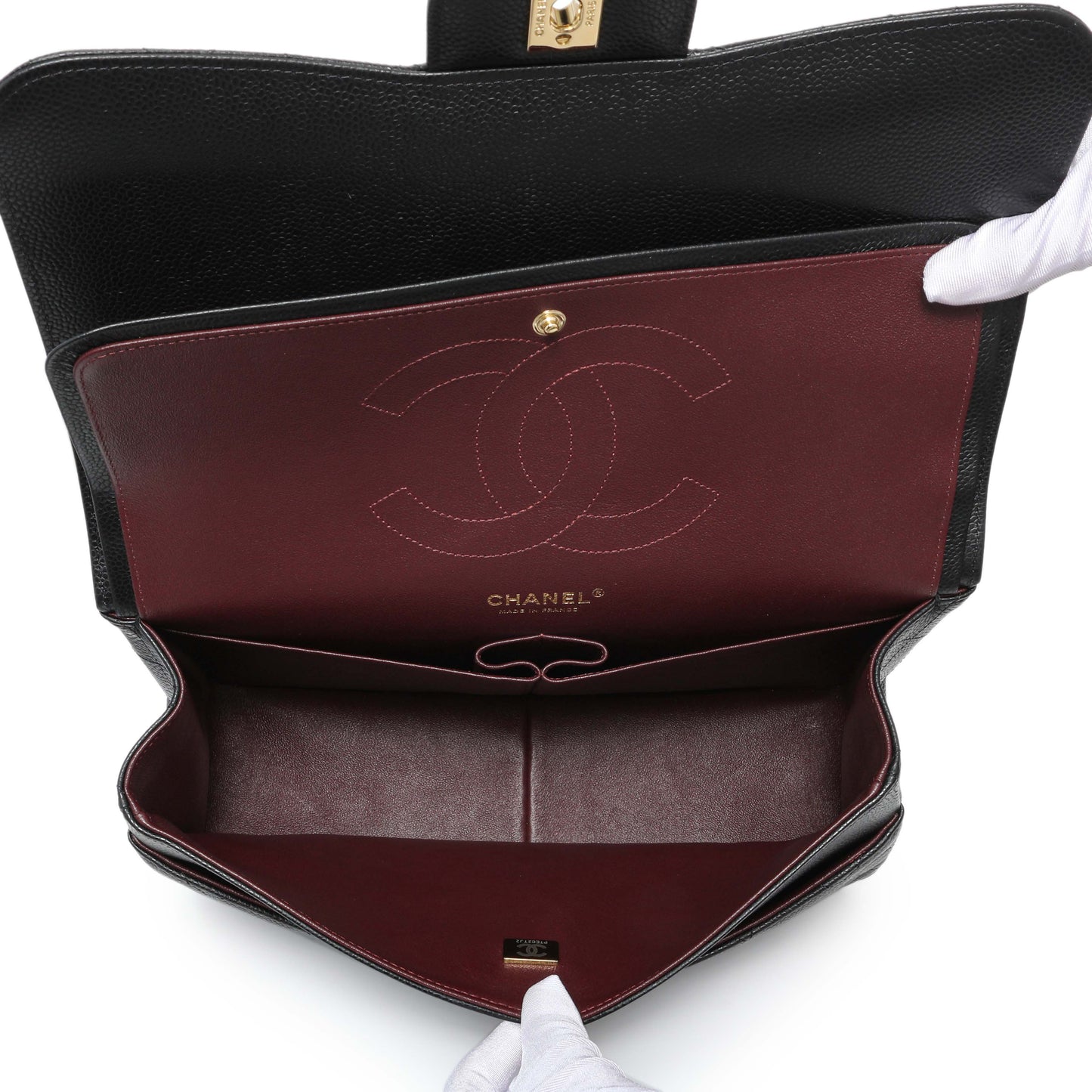 Exclusive Chanel Black Quilted Caviar Jumbo Double Flap — Top View
