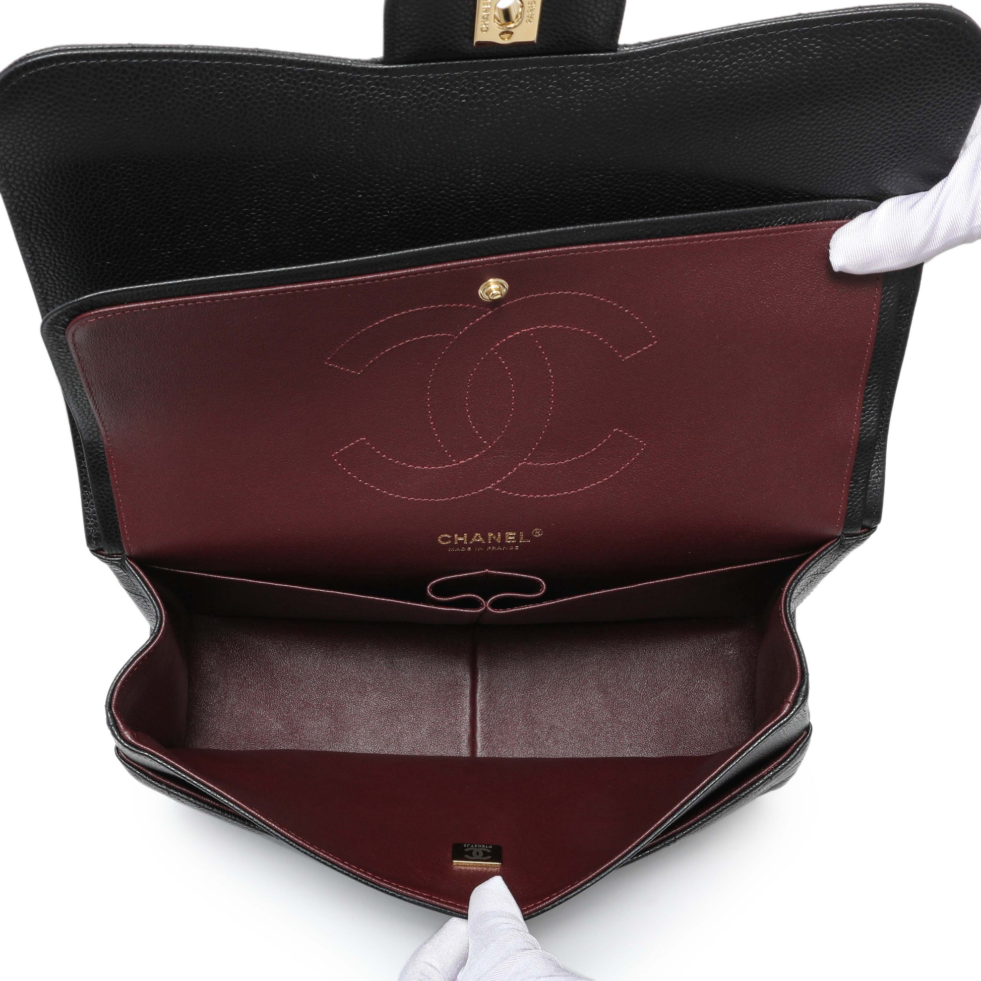 Exclusive Chanel Black Quilted Caviar Jumbo Double Flap — Top View
