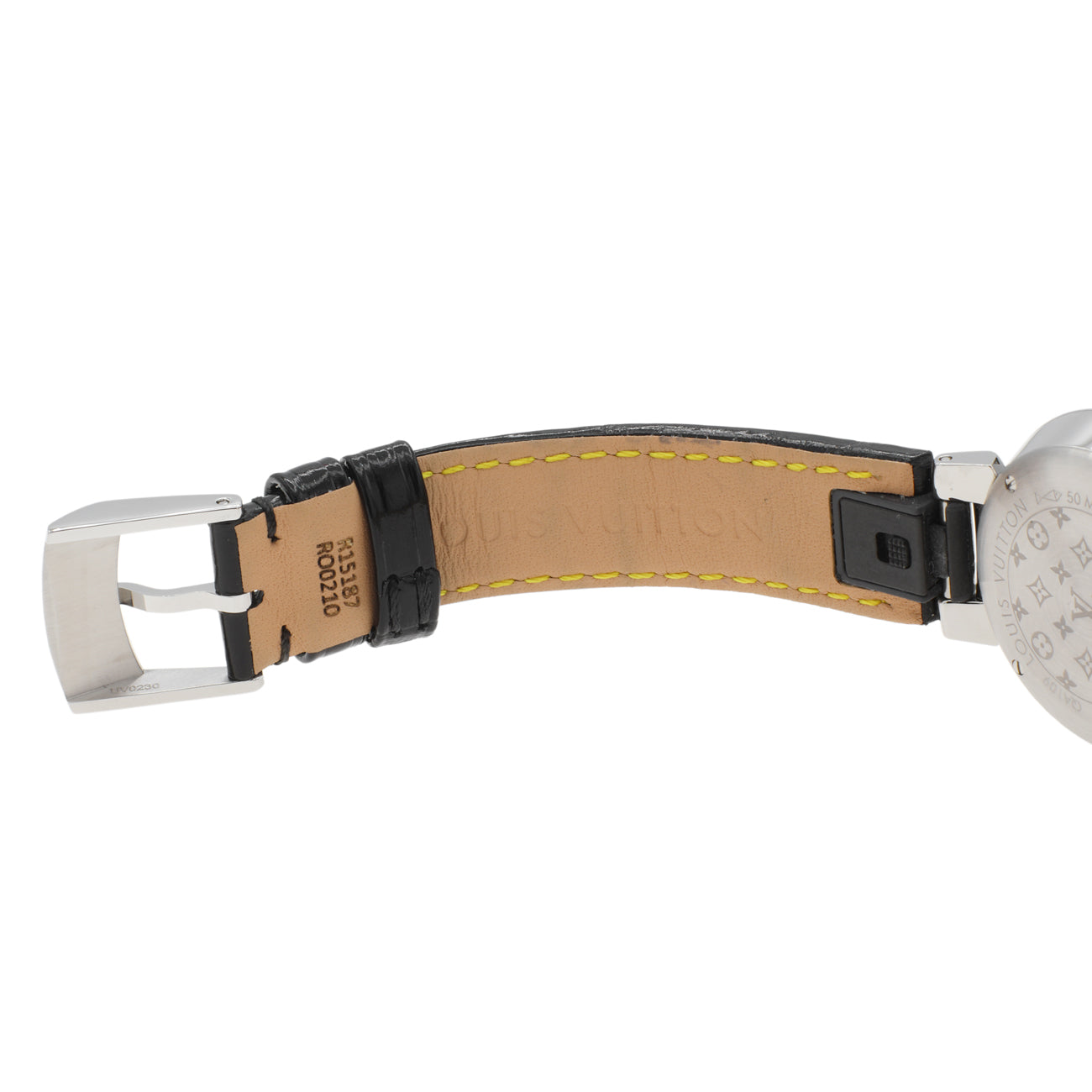 Exclusive Louis Vuitton Stainless Steel Diamond Tambour Slim Quartz QBB117 — Top View