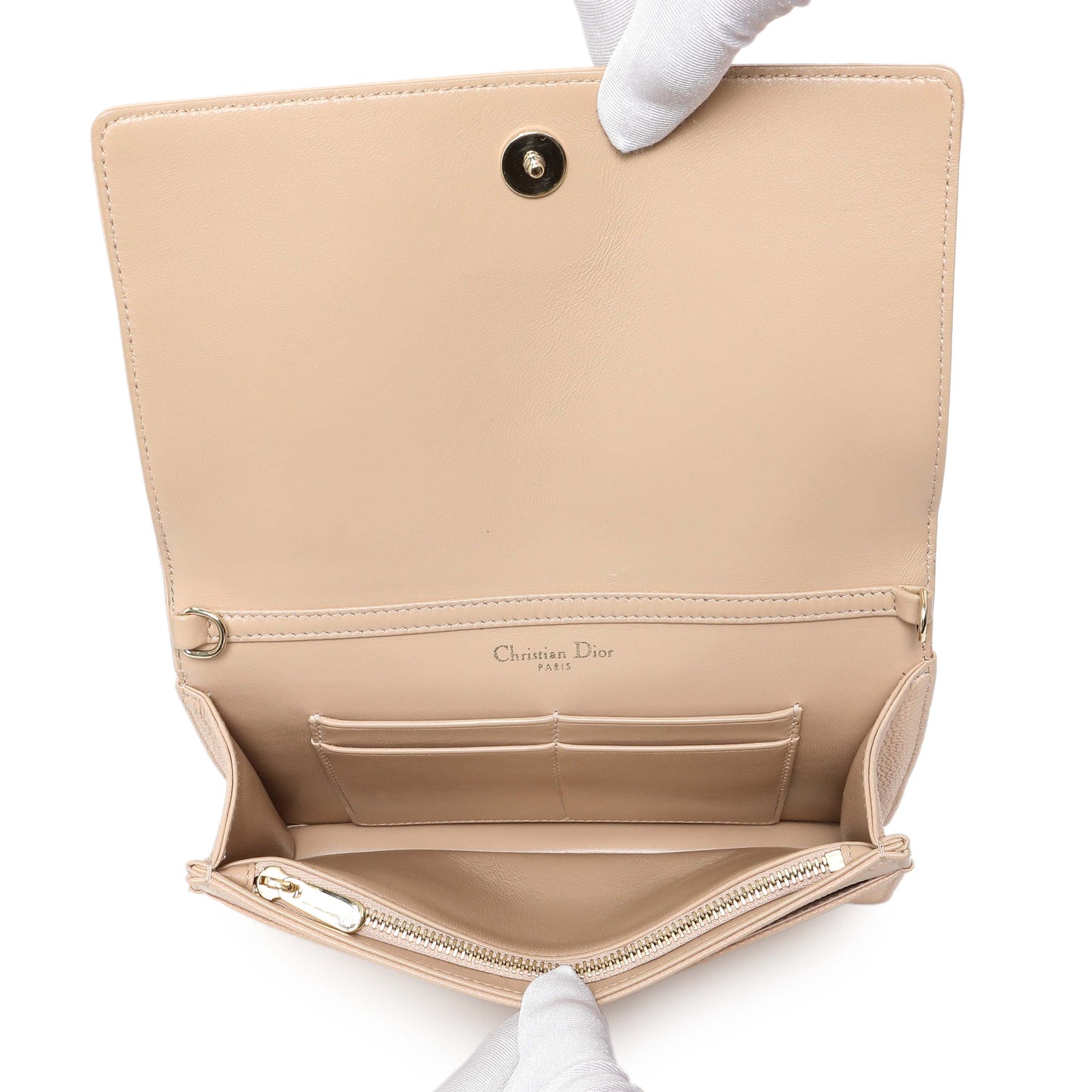 Exclusive Christian Dior Beige Grained Calfskin Diorama Wallet on Chain Pouch — Alternate View 12