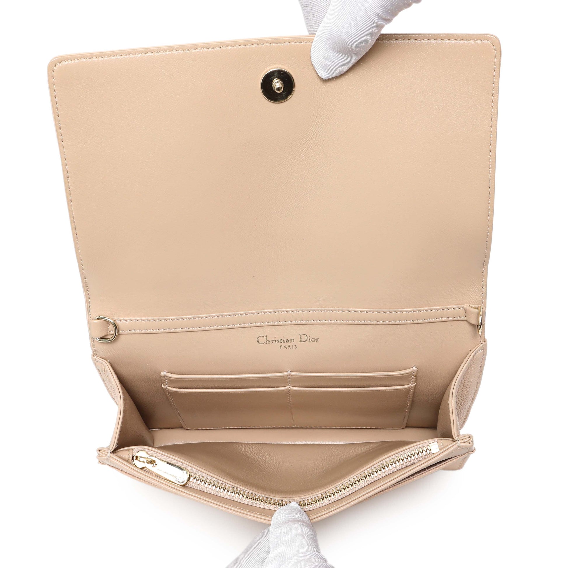 Exclusive Christian Dior Beige Grained Calfskin Diorama Wallet on Chain Pouch — Alternate View 12