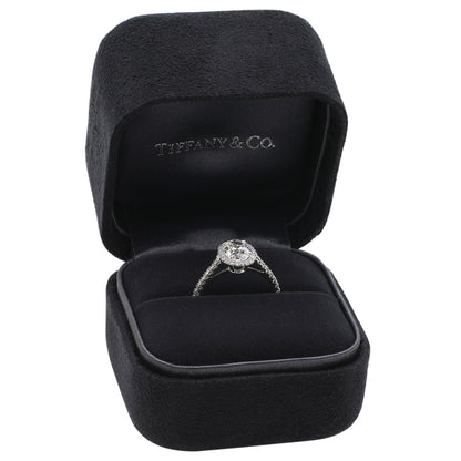 Exclusive Tiffany & Co. Platinum 1.01 Carat Oval Diamond Soleste Halo Engagement Ring — Detail View