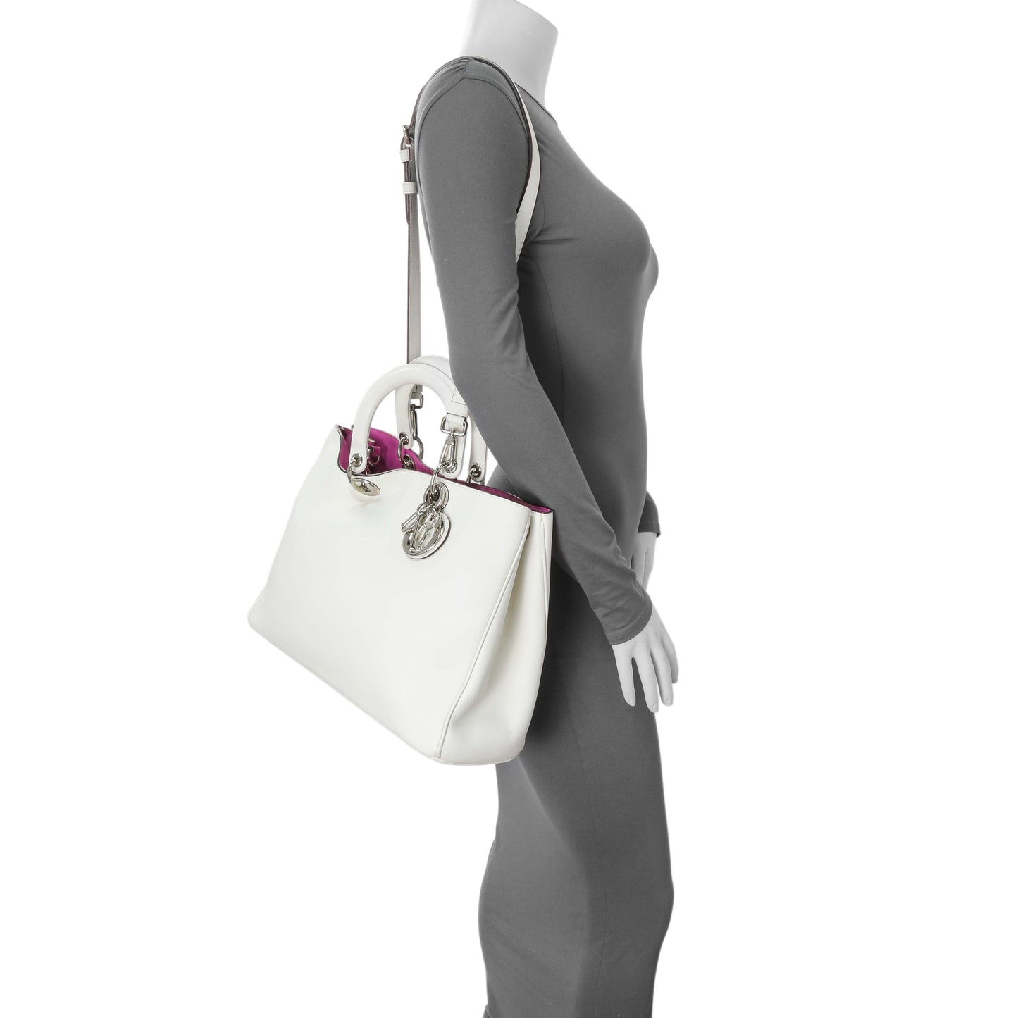 Exclusive Christian Dior White Calfskin Large Diorissimo Tote — Alternate View 13